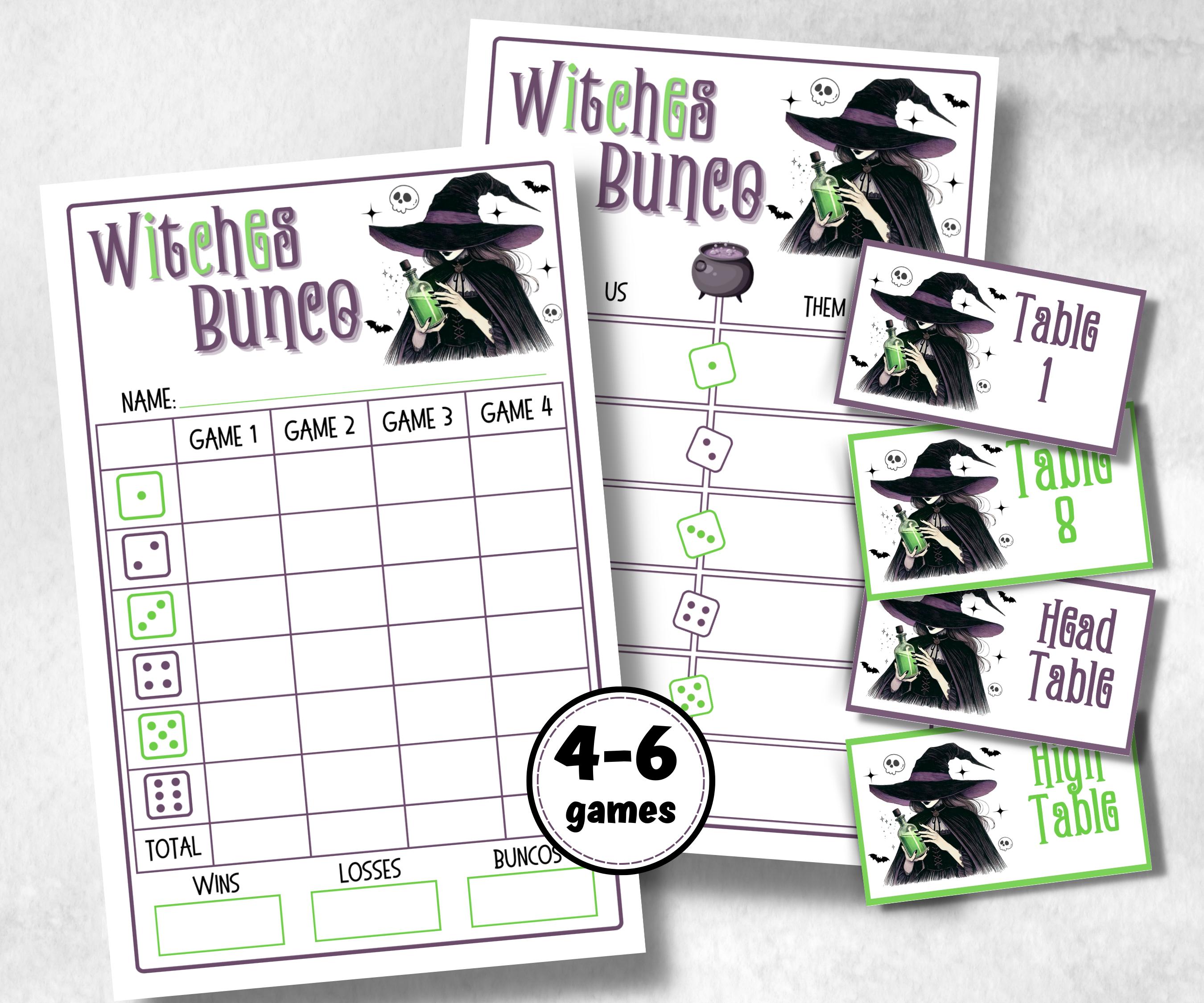 Printable Witches Bunco Score Sheet, Halloween Bunco Invitation, Bunco Game, Tally Sheet, bunco score cards, Witchy bunco night, Bunco Night-Halloween Printables -TheHustlingCatLady-Party Games
