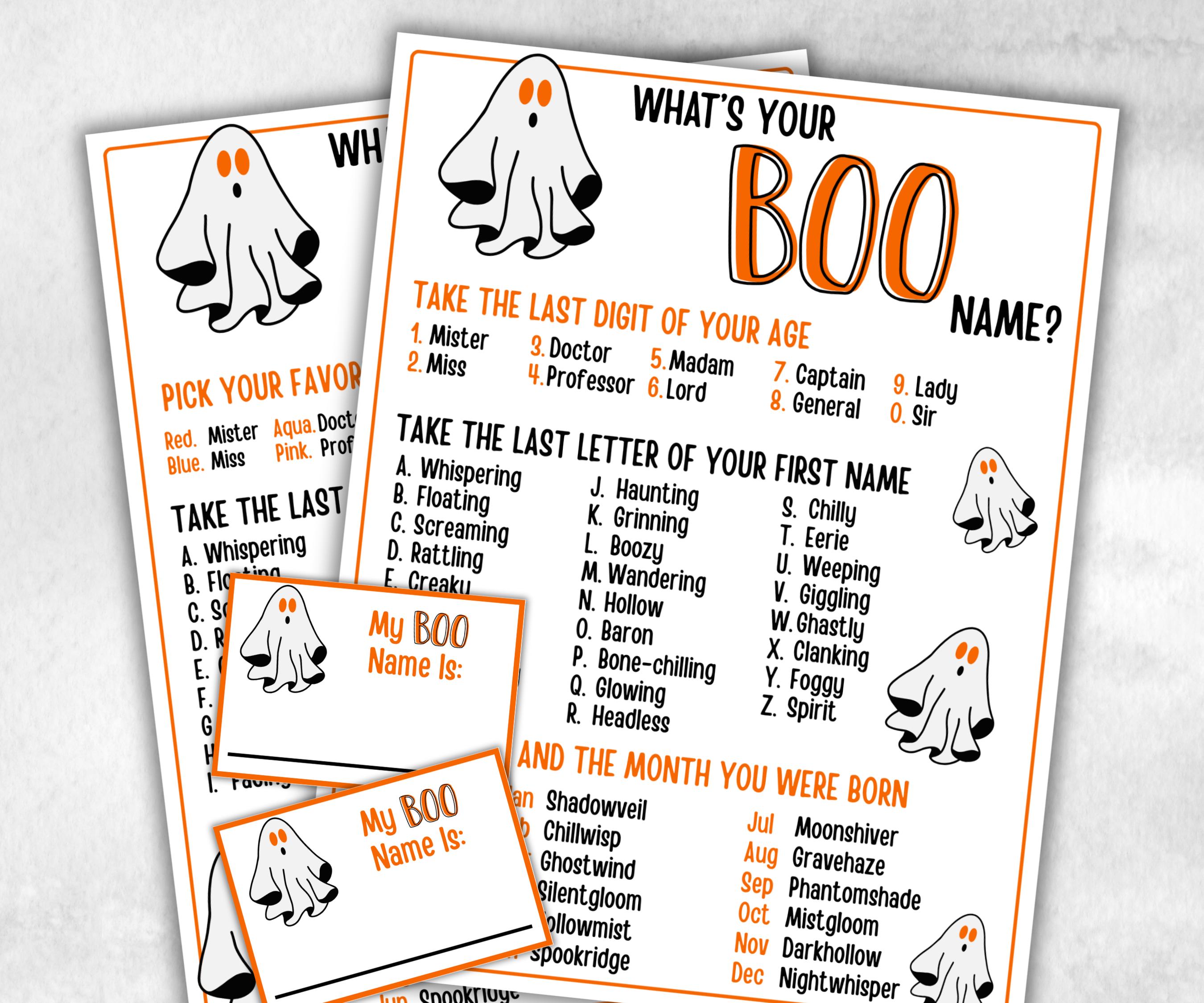 Halloween Ghost Name Game, What Your Name Game, Ghost Birthday Party, Halloween Printable Party Activity, Icebreaker Game, Family Game Night-Halloween Printables -TheHustlingCatLady-Party Games