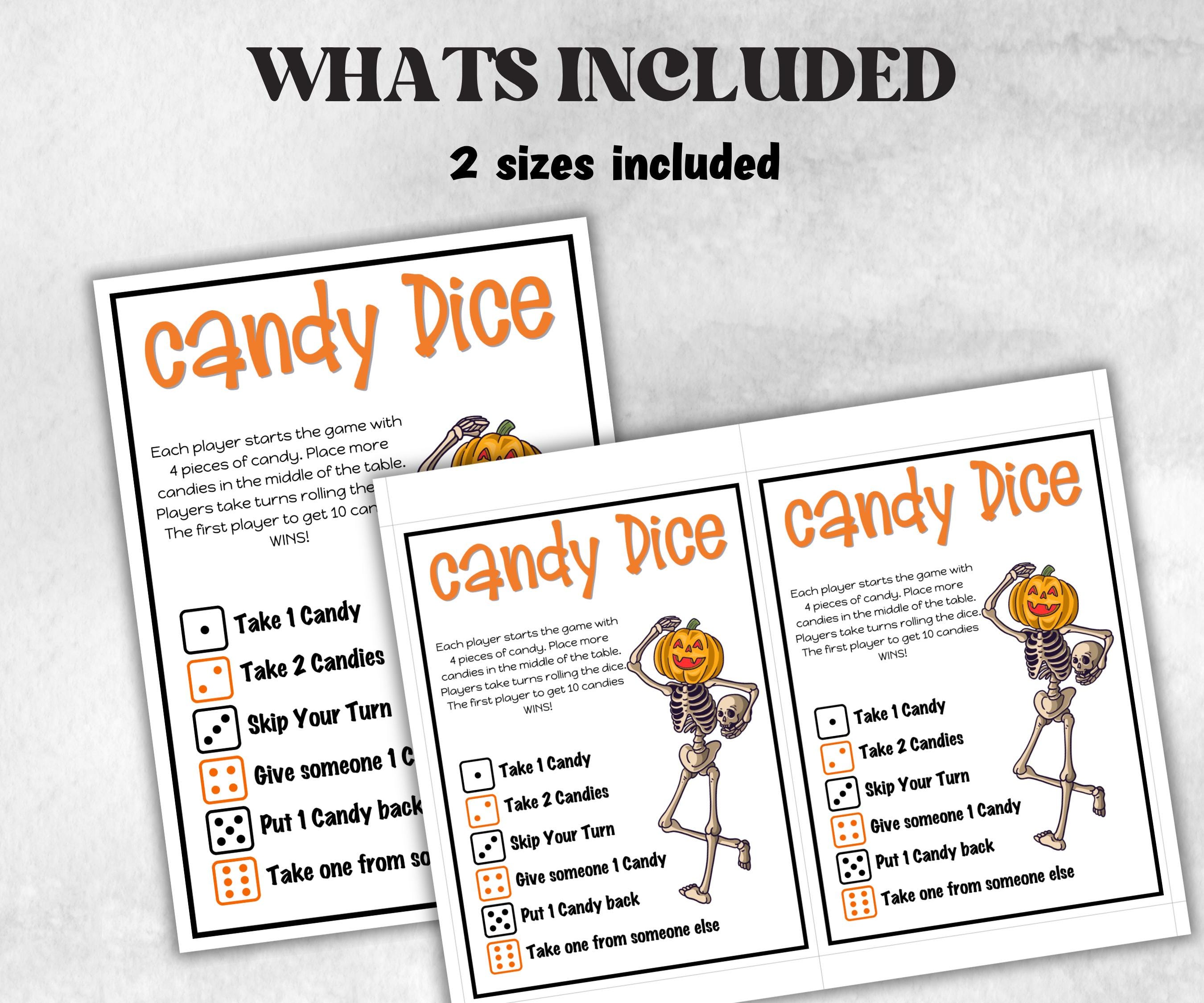 Halloween Candy Dice game, Candy Party Game Activity, Teen kid, School Halloween, Baby Shower Game, Office Party, Family Game Night-Halloween Printables -TheHustlingCatLady-Party Games