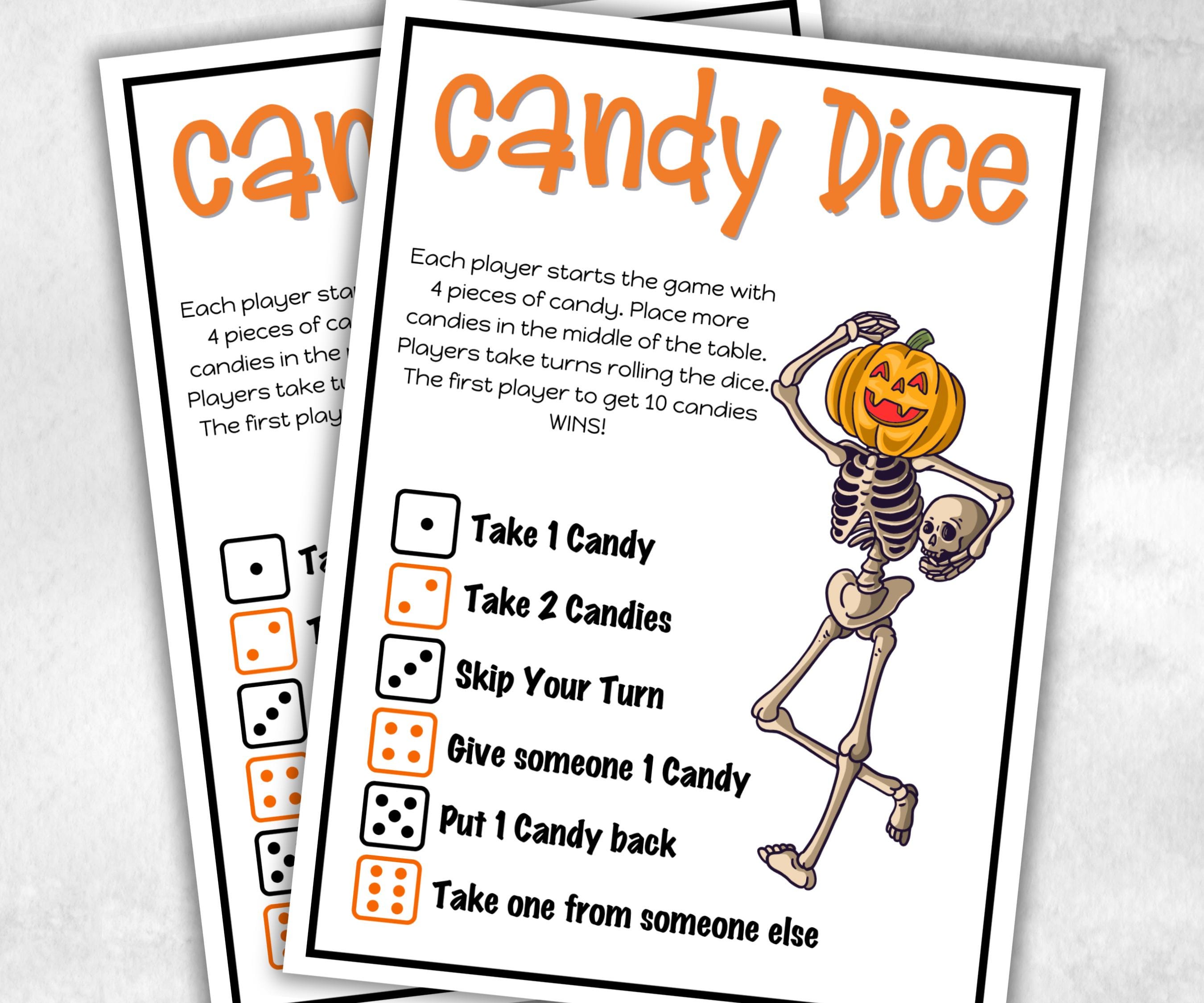 Halloween Candy Dice game, Candy Party Game Activity, Teen kid, School Halloween, Baby Shower Game, Office Party, Family Game Night-Halloween Printables -TheHustlingCatLady-Party Games