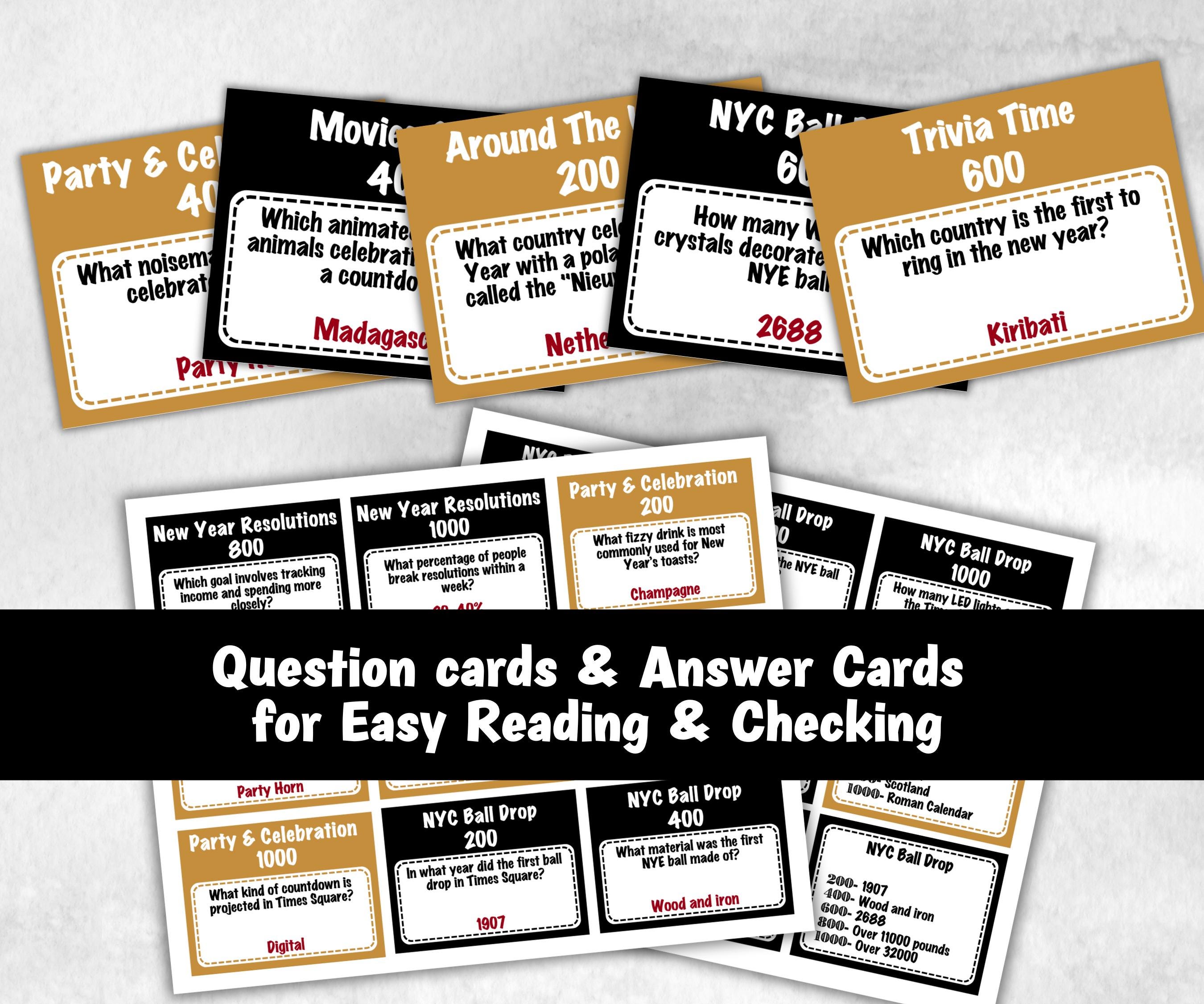 New Years Jeopardy, Trivia Party, Printable Adult & Teen Activity, New Years Quiz, Group Game Show, Winter Party activity, Zoom Family Feud-New Year's -TheHustlingCatLady-Party Games