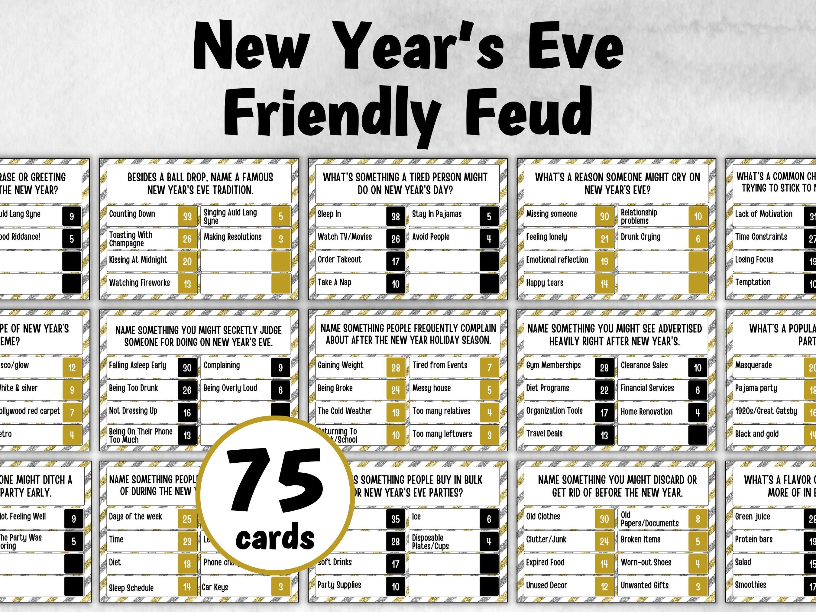 New Years Friendly Feud, NYE Party, Printable Adult Teen Activity, New Year Quiz, Group Game Show, Winter Party activity, girls night games-New Year's -TheHustlingCatLady-Party Games