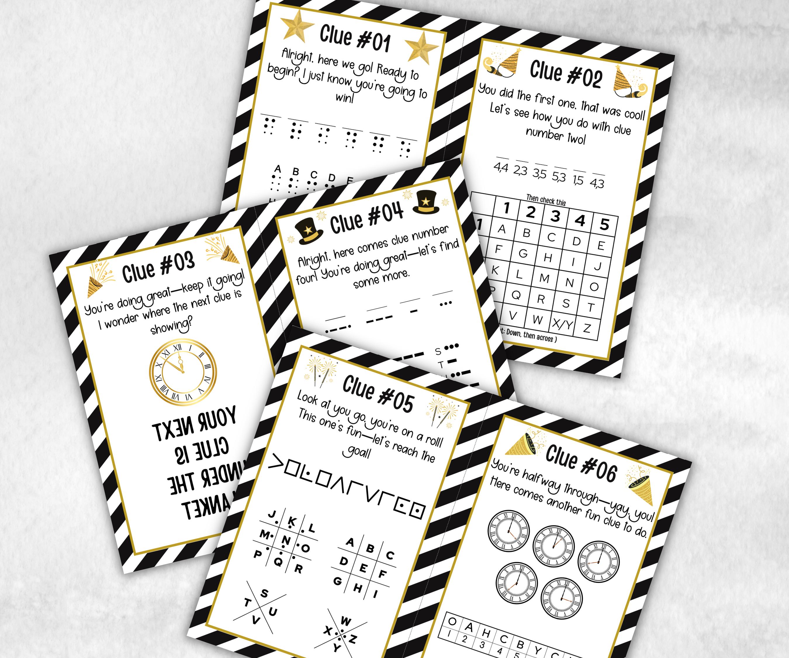 Indoor Treasure Hunt Kids, New Years Eve, Printable New Year Party Games, New Year Activity, New Year Scavenger, Nye Treasure Hunt Clues-New Year's -TheHustlingCatLady-Party Games