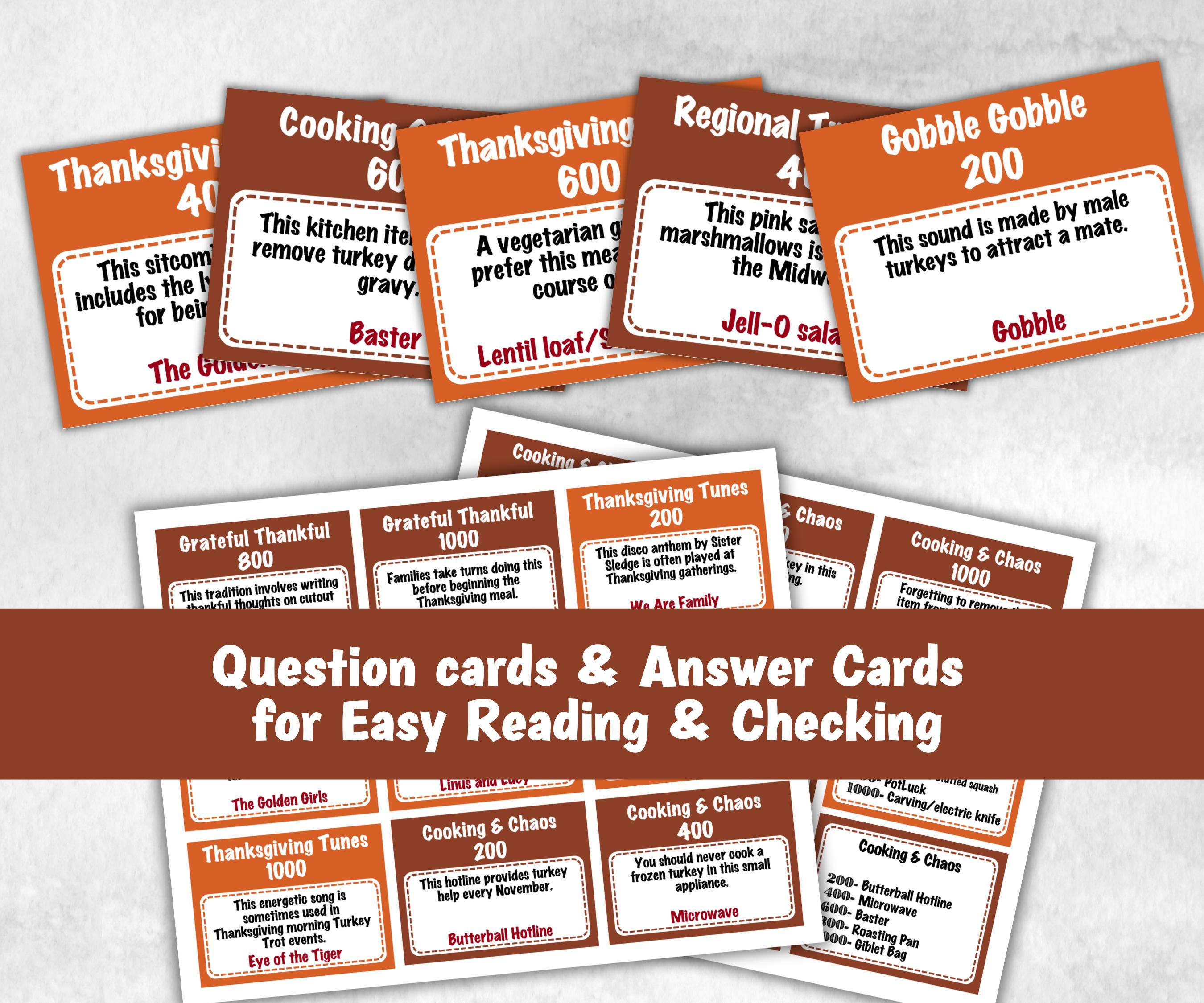 Thanksgiving Jeopardy, Trivia Party, Printable Adult & Teen Activity, Thanksgiving Quiz, Group Game Show, Fall Party activity, Family Feud-Thanksgiving -TheHustlingCatLady-Party Games