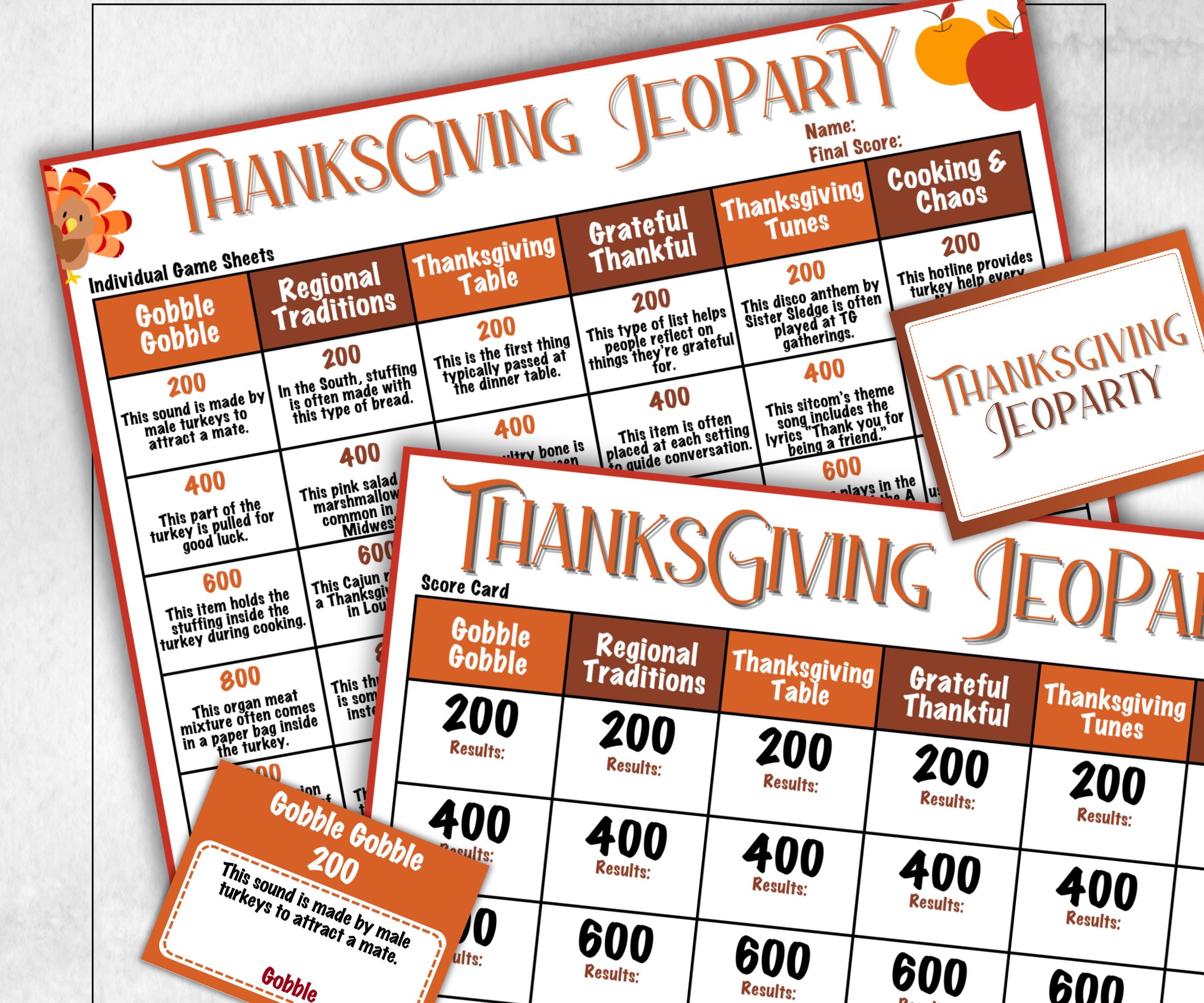 Thanksgiving Jeopardy, Trivia Party, Printable Adult & Teen Activity, Thanksgiving Quiz, Group Game Show, Fall Party activity, Family Feud-Thanksgiving -TheHustlingCatLady-Party Games