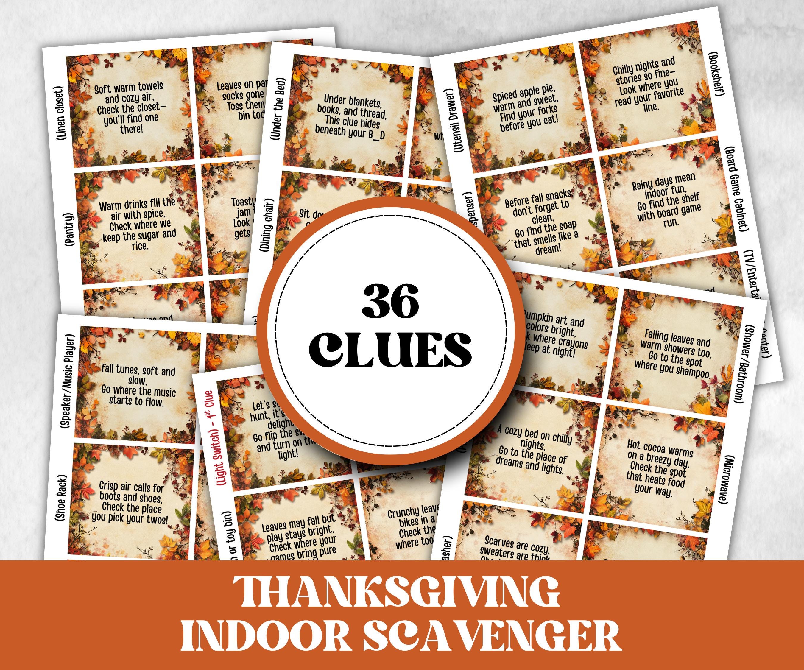 Fall Indoor Scavenger Hunt Game, Printable Riddle Quiz, Adventure for Kid, Fall Autumn activity, Friendsgiving Thanksgiving, Family Holiday-Thanksgiving -TheHustlingCatLady-Party Games