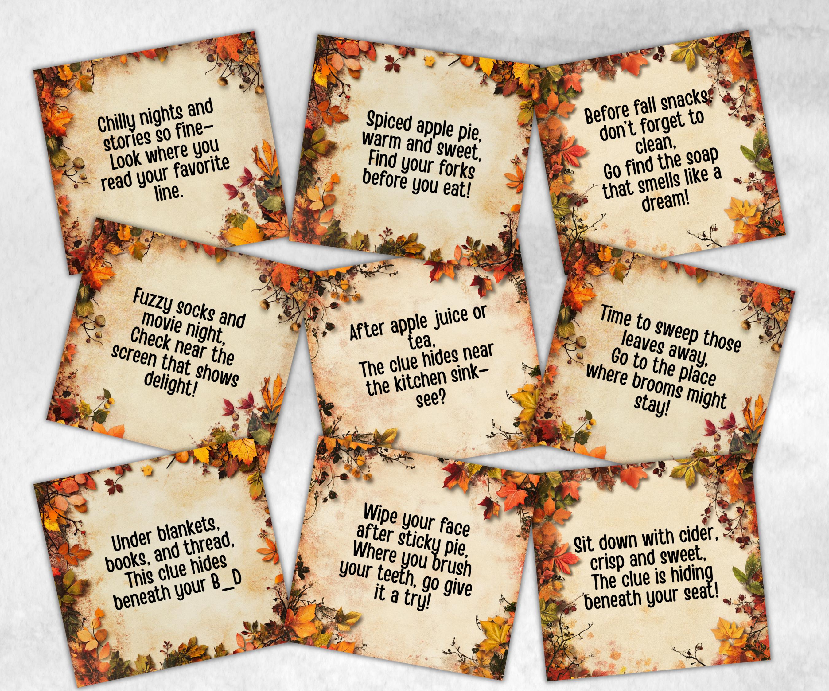 Fall Indoor Scavenger Hunt Game, Printable Riddle Quiz, Adventure for Kid, Fall Autumn activity, Friendsgiving Thanksgiving, Family Holiday-Thanksgiving -TheHustlingCatLady-Party Games