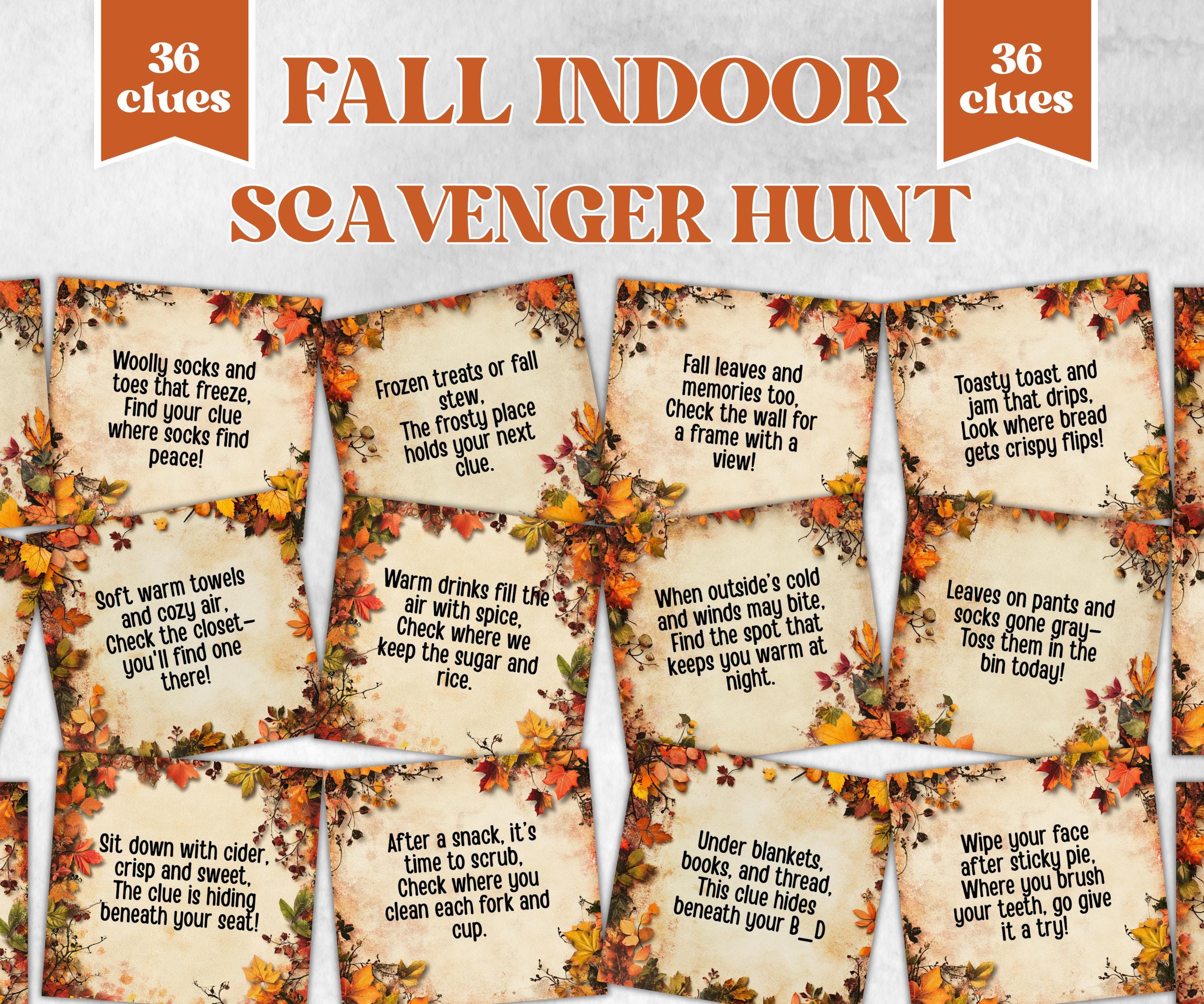Fall Indoor Scavenger Hunt Game, Printable Riddle Quiz, Adventure for Kid, Fall Autumn activity, Friendsgiving Thanksgiving, Family Holiday-Thanksgiving -TheHustlingCatLady-Party Games
