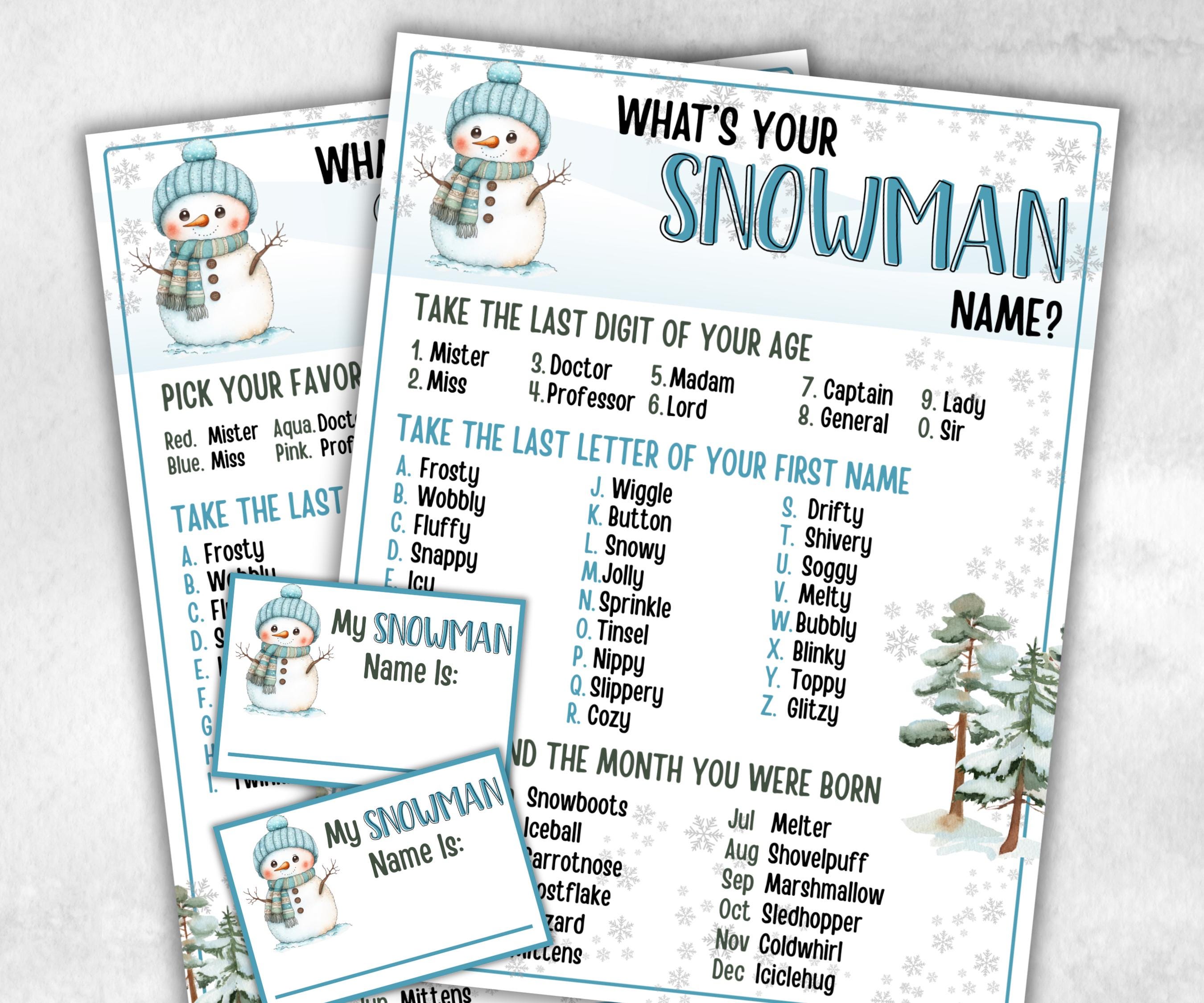 Whats Your Snowman Name Game, Office Party Game, Snowman Name Tags, Icebreaker Game, Whats Your Snowman Name game, Name the Snowman Game-Christmas -TheHustlingCatLady-Party Games
