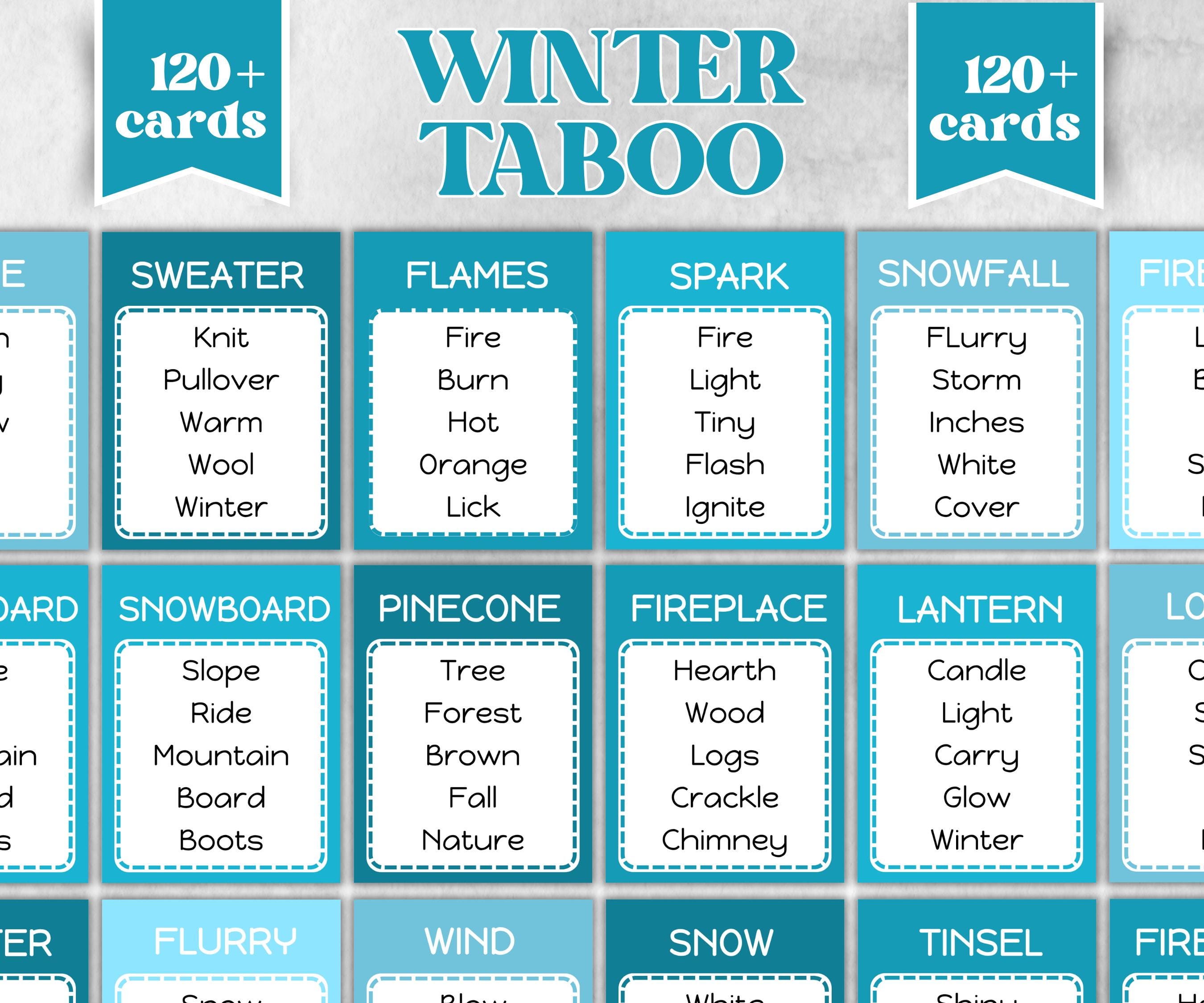 Winter Taboo, Don'T Say, Forbidden Words, Winter Printable, Christmas Classroom Game, Group Game, Winter Forbidden Words, Family gathering-Christmas -TheHustlingCatLady-Party Games