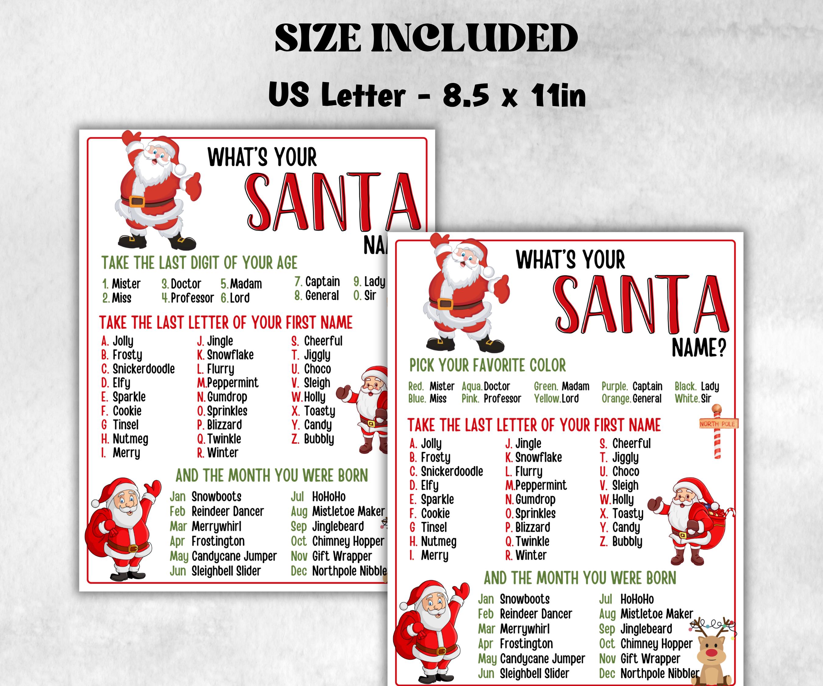 Santa name tag game, Santa name board sign, Santa name generator, Christmas Kids activities, Holiday party games, What's Your Santa name-Christmas -TheHustlingCatLady-Stickers, Labels & Tags