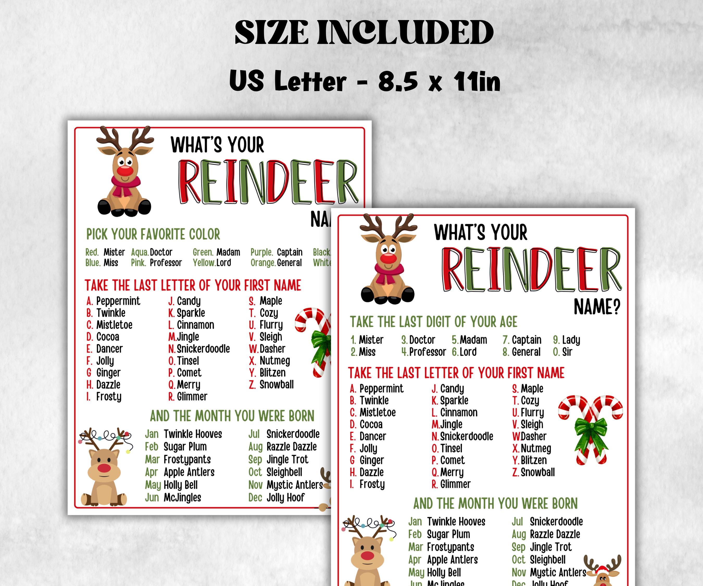 Reindeer name tag game, Reindeer name board sign, name generator, Christmas Kids activities, Holiday party games, What's Your Reindeer name-Christmas -TheHustlingCatLady-Stickers, Labels & Tags