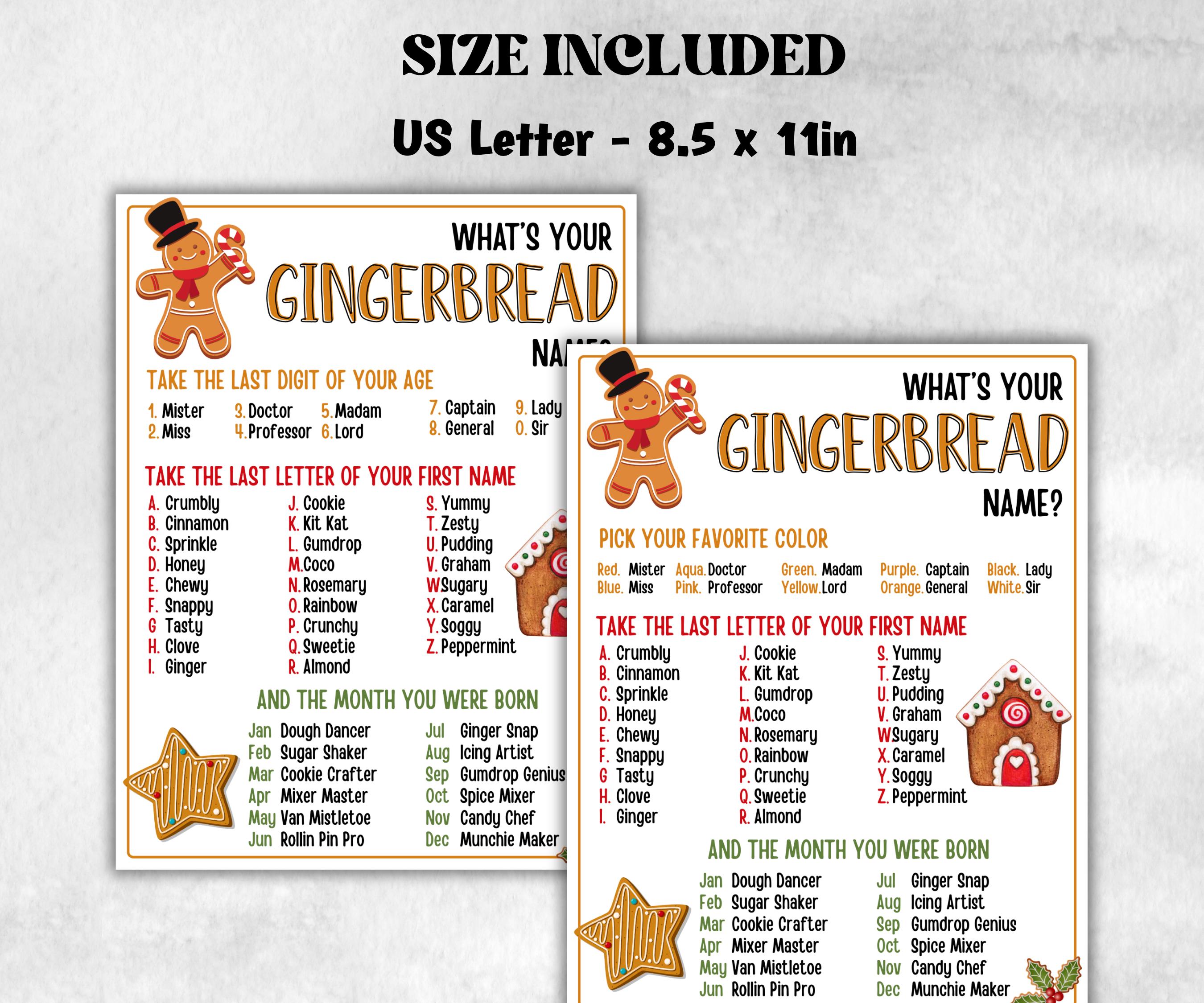 Gingerbread name tag, Gingerbread name board sign, name generator, Xmas Kids activities, Holiday party games, What's Your gingerbread name-Christmas -TheHustlingCatLady-Stickers, Labels & Tags