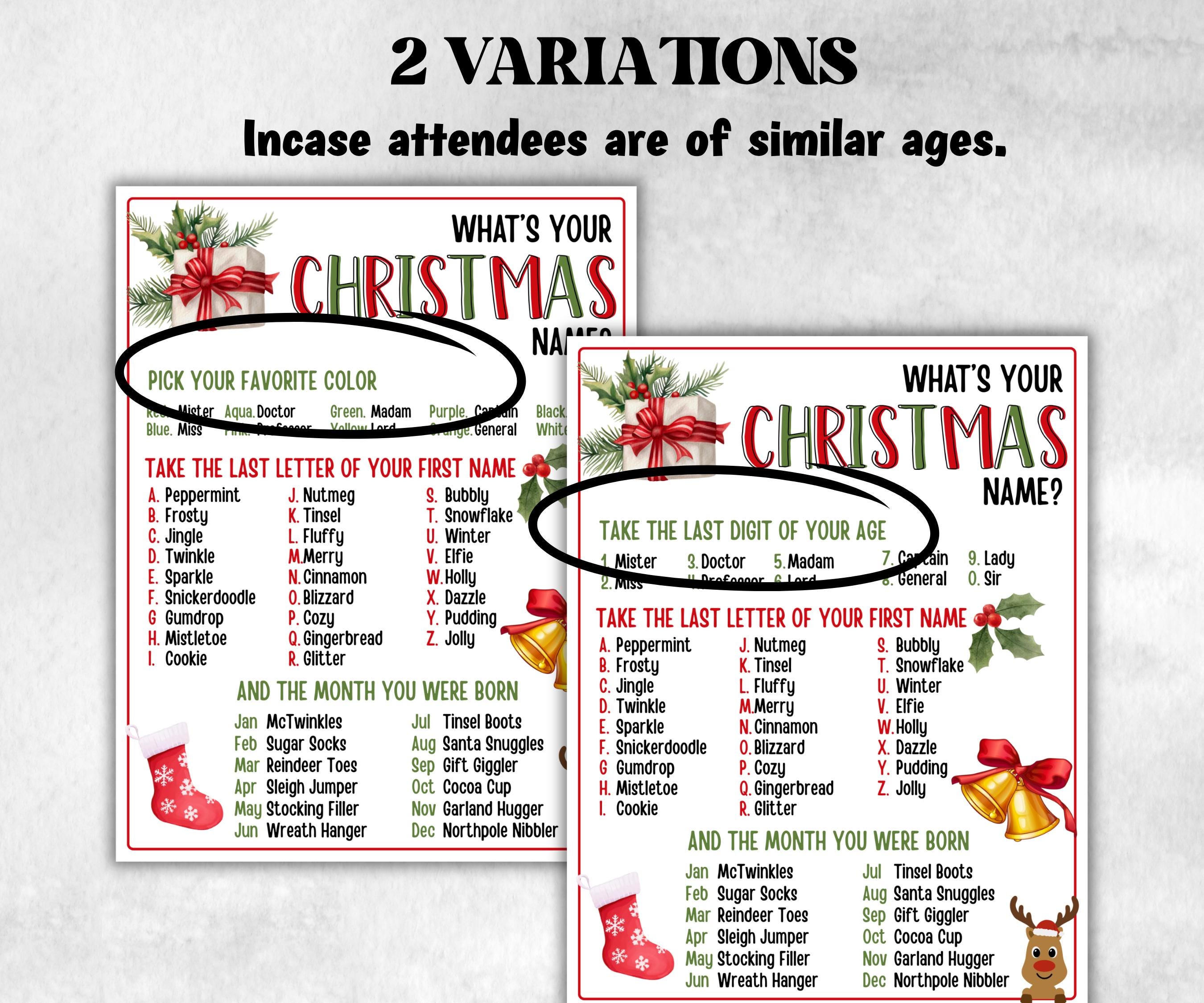 Christmas name tag, Christmas name board sign, name generator, Xmas Kids activities, Holiday party games, What's Your Christmas name game-Christmas -TheHustlingCatLady-Stickers, Labels & Tags