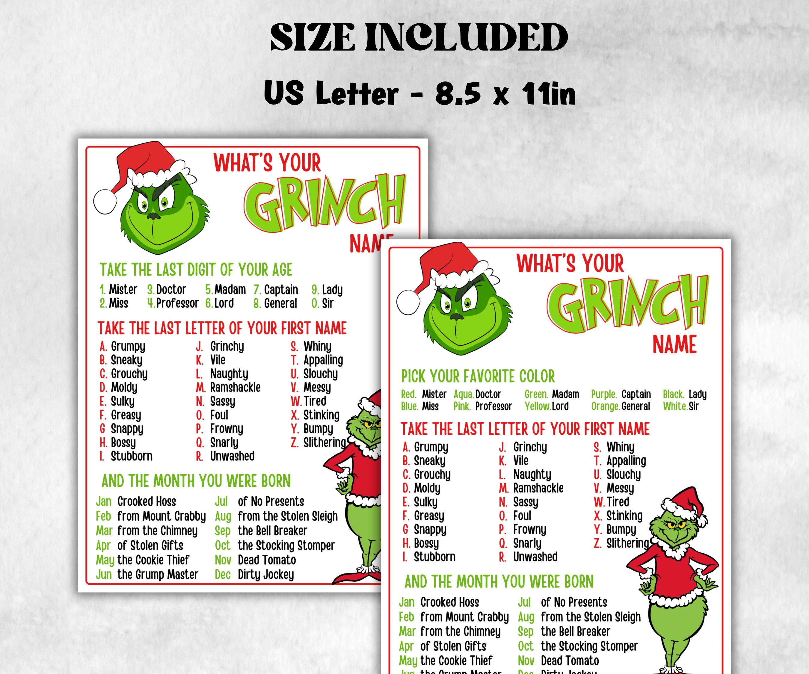 Grinch name tag, Grinch name board sign, name generator, Christmas Kids activities, Holiday party games, Whats Your Grinch name, Grinchmas-Christmas -TheHustlingCatLady-Stickers, Labels & Tags