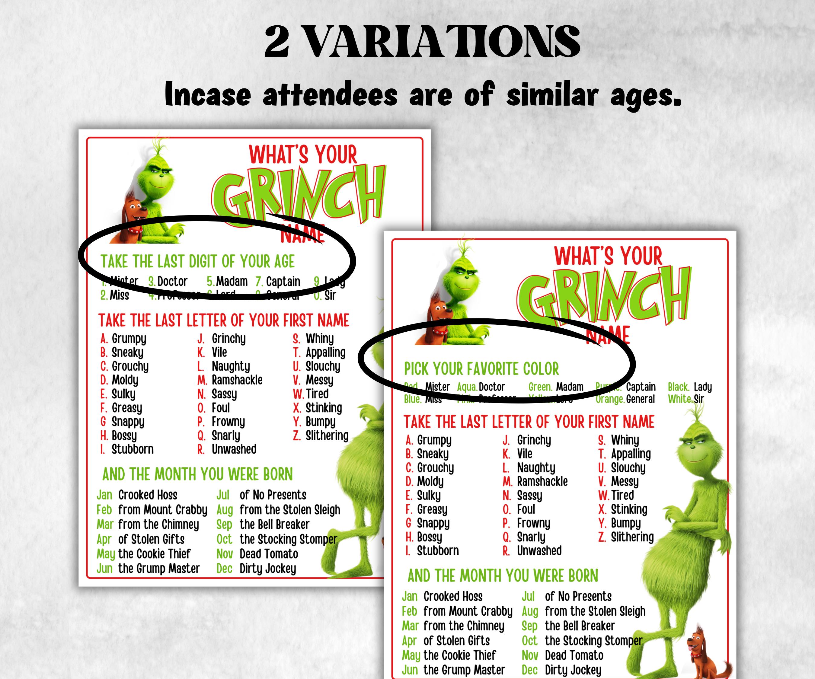 What's Your Grinch name, Grinch name tag, Grinch name board sign, name generator, Christmas Kids activities, Holiday party game, Grinchmas-Christmas -TheHustlingCatLady-Stickers, Labels & Tags