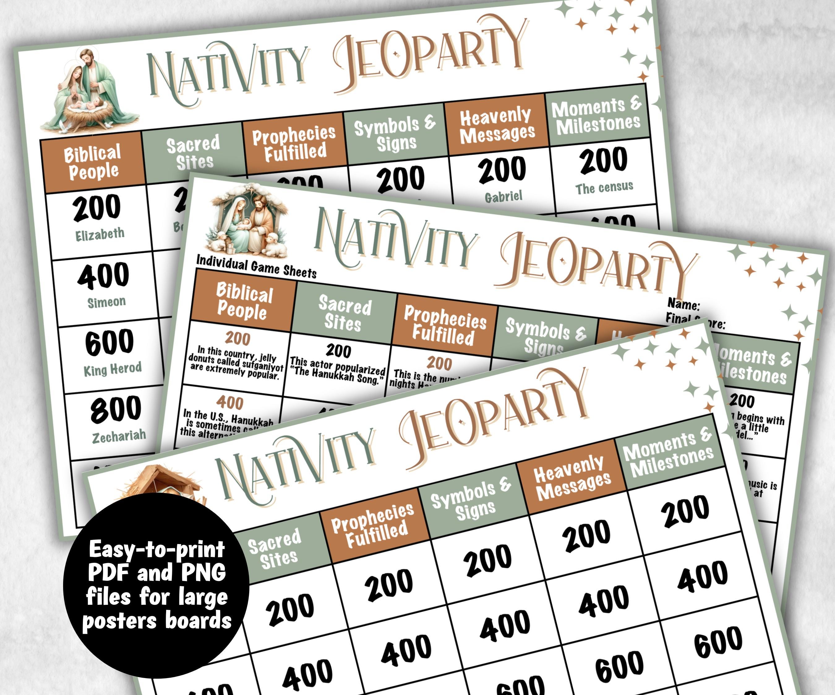 Nativity Jeoparty, Christian Bible Study, Bible Jeoparty For Adult And Teen, Bible Friendly Family Feud, Bible Family Feud, Youth Group Game-Christmas -TheHustlingCatLady-Party Games