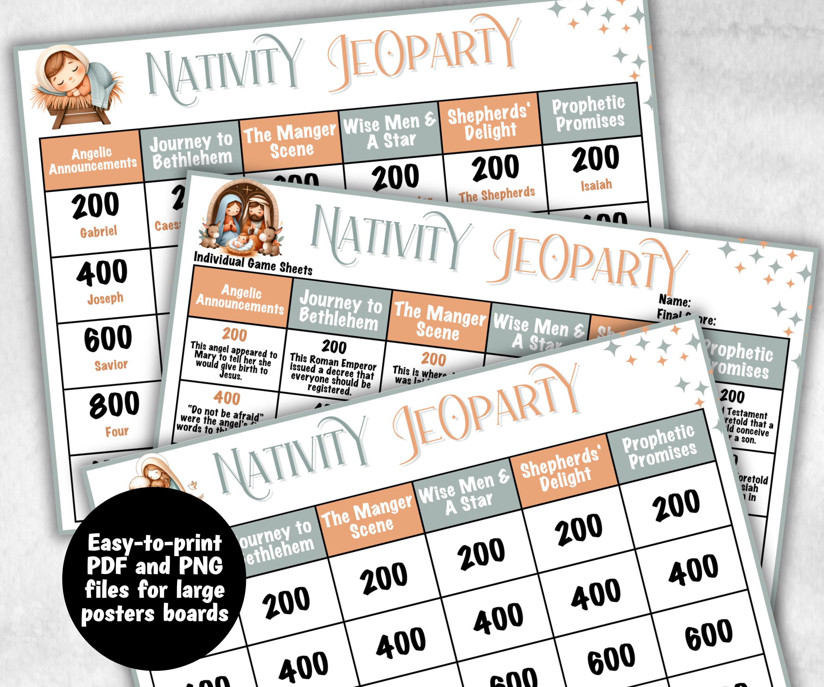 Christian Nativity Jeoparty, Bible Study, Bible Jeoparty For Adult And Teen, Bible Friendly Family Feud, Bible Family Feud, Youth Group Game-Christmas -TheHustlingCatLady-Party Games