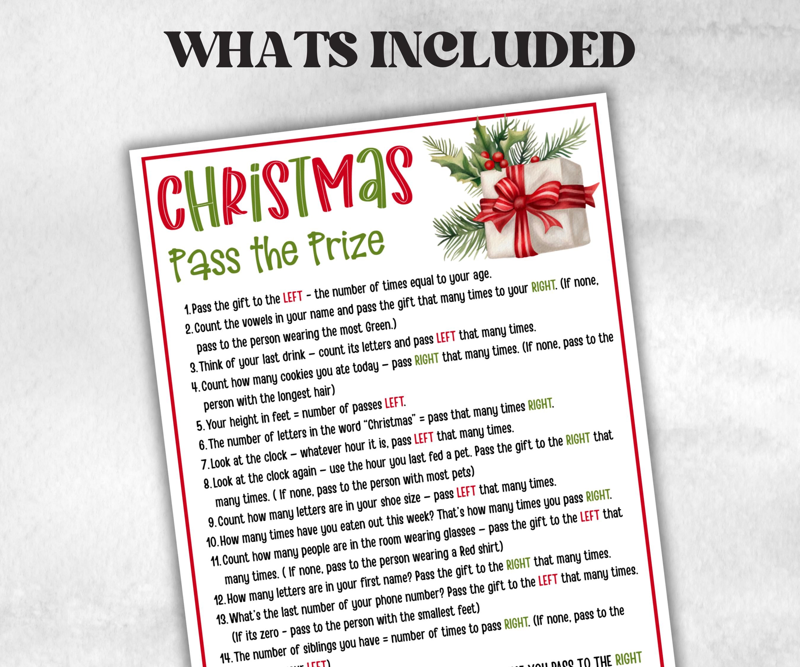 Pass the Present Christmas game, Left Right Game, Pass the parcel, Christmas party, Pass the prize, Gift exchange game, Large group games-Christmas -TheHustlingCatLady-Party Games