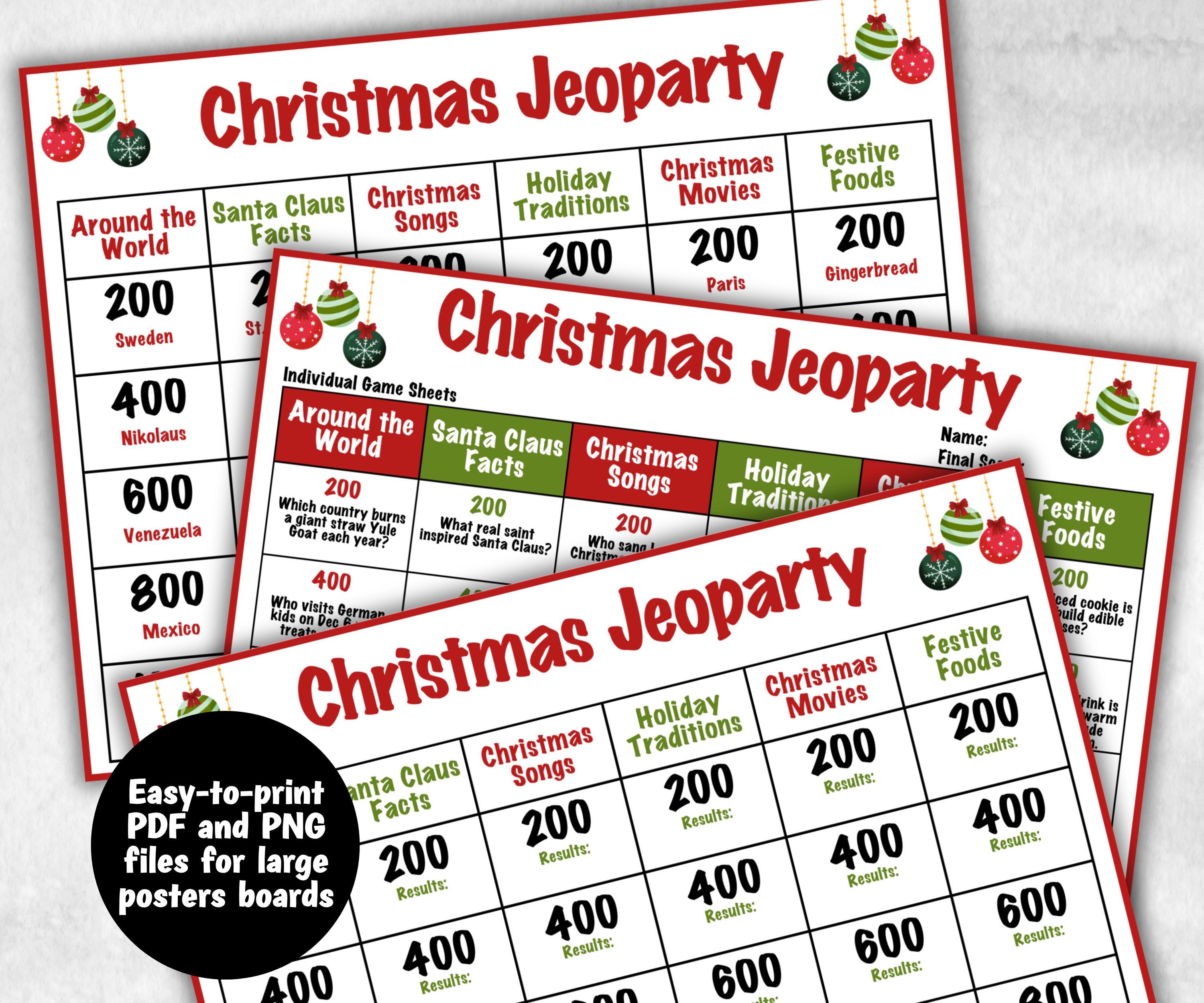 Family Reunion Christmas Jeopardy Game, Printable Holiday Trivia, Coworkers Employee Game, Activities for Kid, Group Game, Office Party Quiz-Christmas -TheHustlingCatLady-Party Games