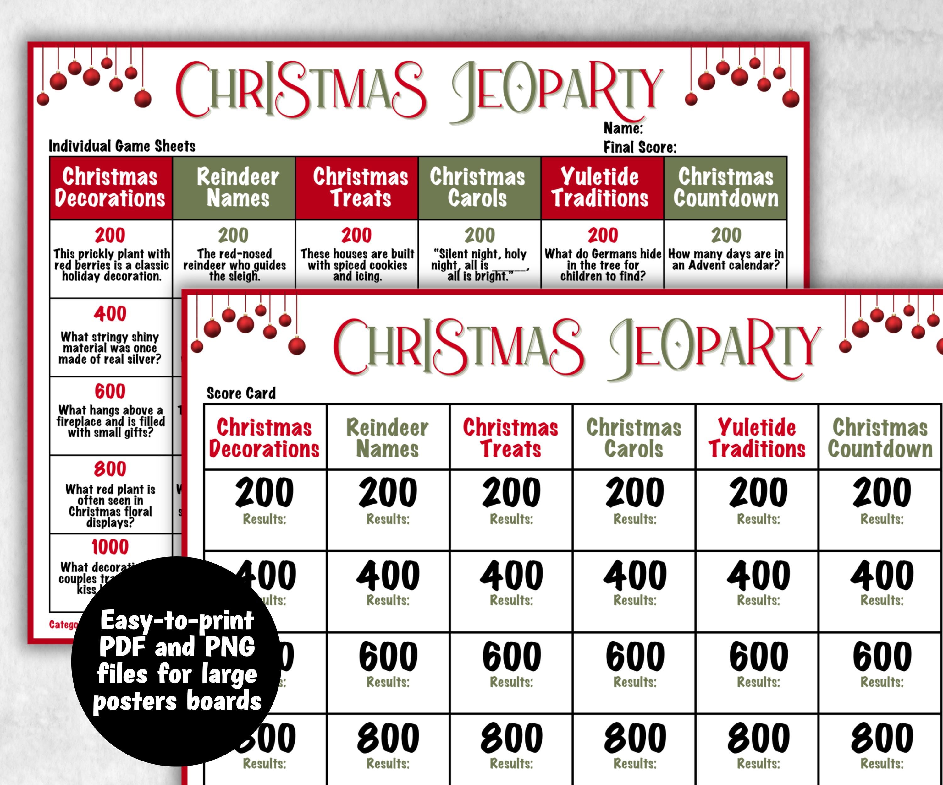 Christmas Jeopardy Activity, Printable Holiday Trivia, Coworkers Employee, Activities for Kid, Group Game, Office Party Quiz, Family Reunion-Christmas -TheHustlingCatLady-Party Games