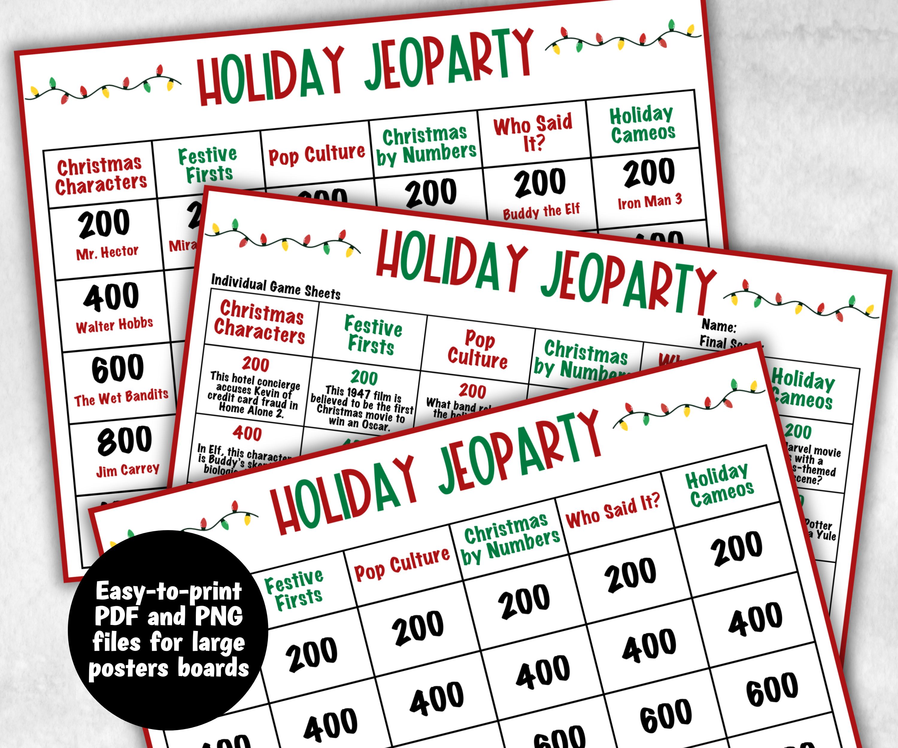 Holiday Jeopardy Quiz, Printable Holiday Trivia, Family Reunion Fun, Family Game Night, Coworkers Christmas, Holiday Activities for Kids-Christmas -TheHustlingCatLady-Party Games