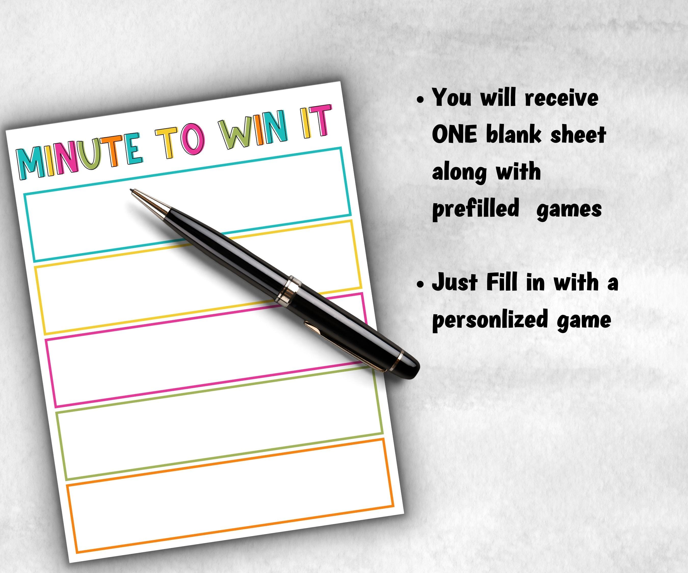 Birthday Minute To Win It, Family Game Night, One Minute Game, 60 Seconds game, Kids Adults Party, Family Reunion, Summer Bday Party Games,- -TheHustlingCatLady-Party Games