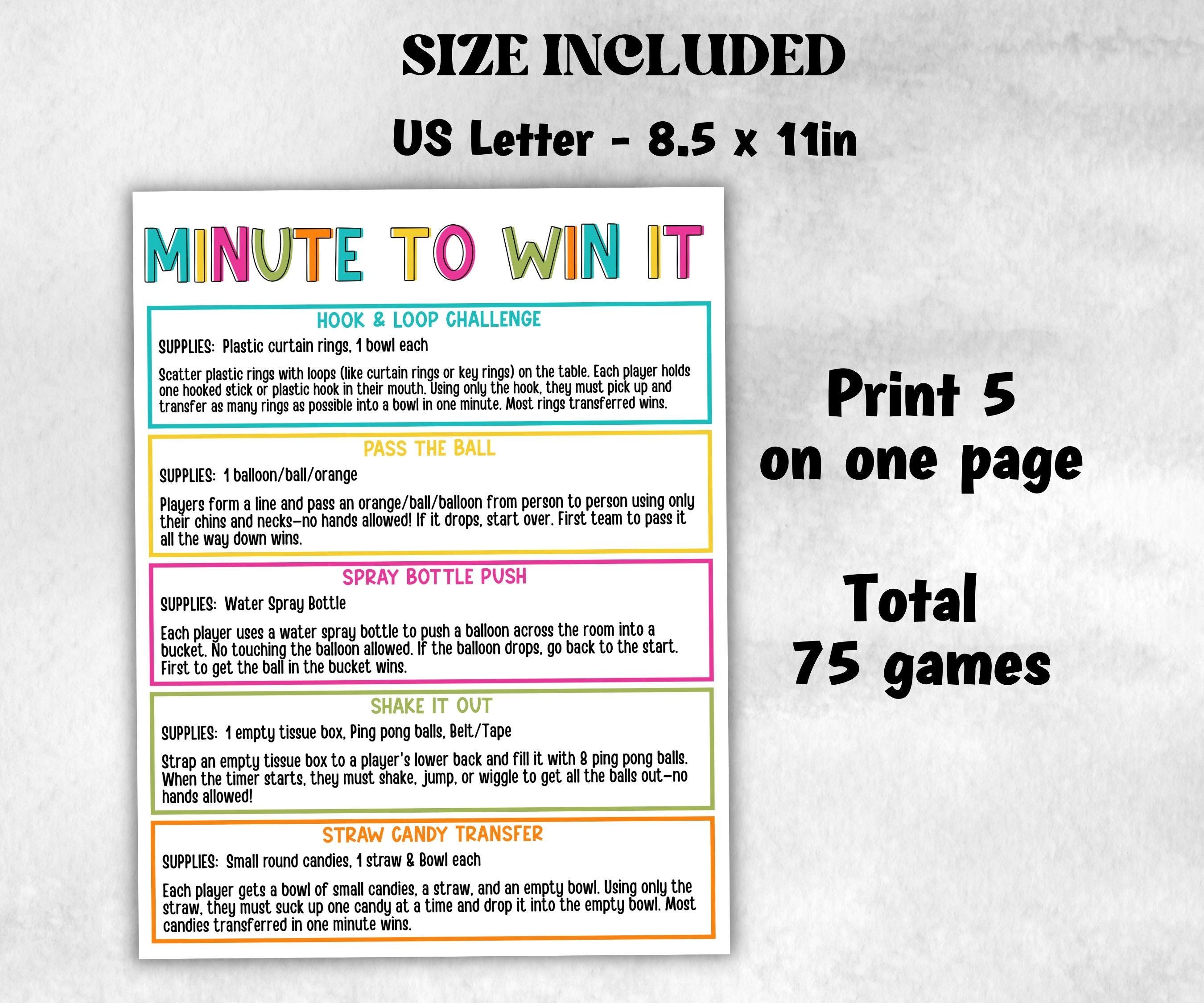 Birthday Minute To Win It, Family Game Night, One Minute Game, 60 Seconds game, Kids Adults Party, Family Reunion, Summer Bday Party Games,- -TheHustlingCatLady-Party Games