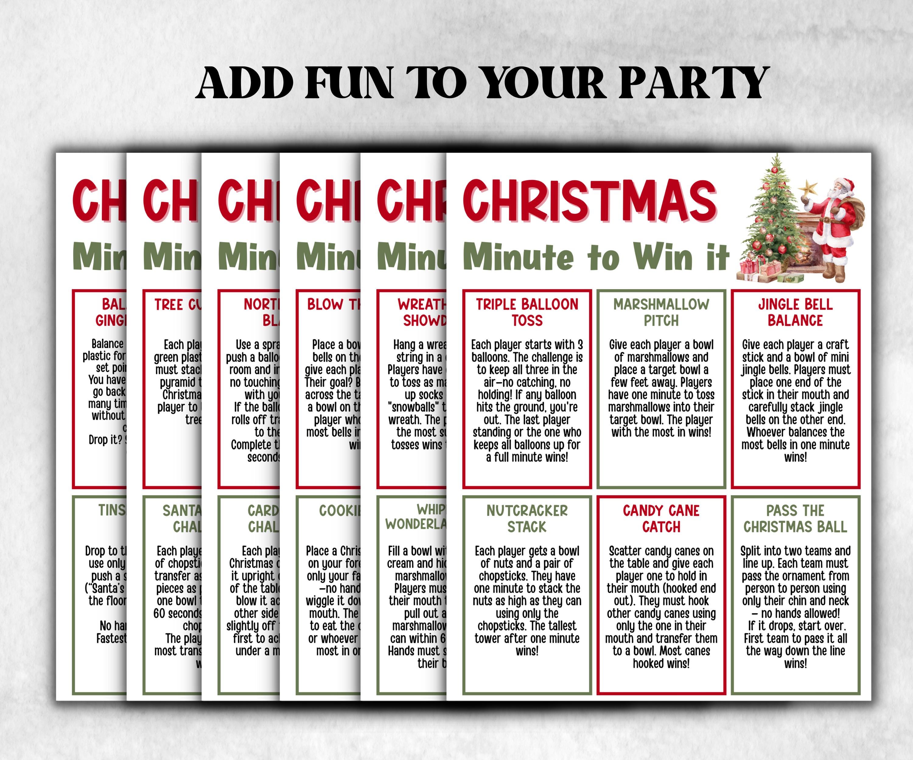 Christmas Minute to Win It Activity, Printable Holiday Competition, XMas Holiday Party, Office Party, Kid teen adult Xmas, Group Christmas-Christmas -TheHustlingCatLady-Party Games