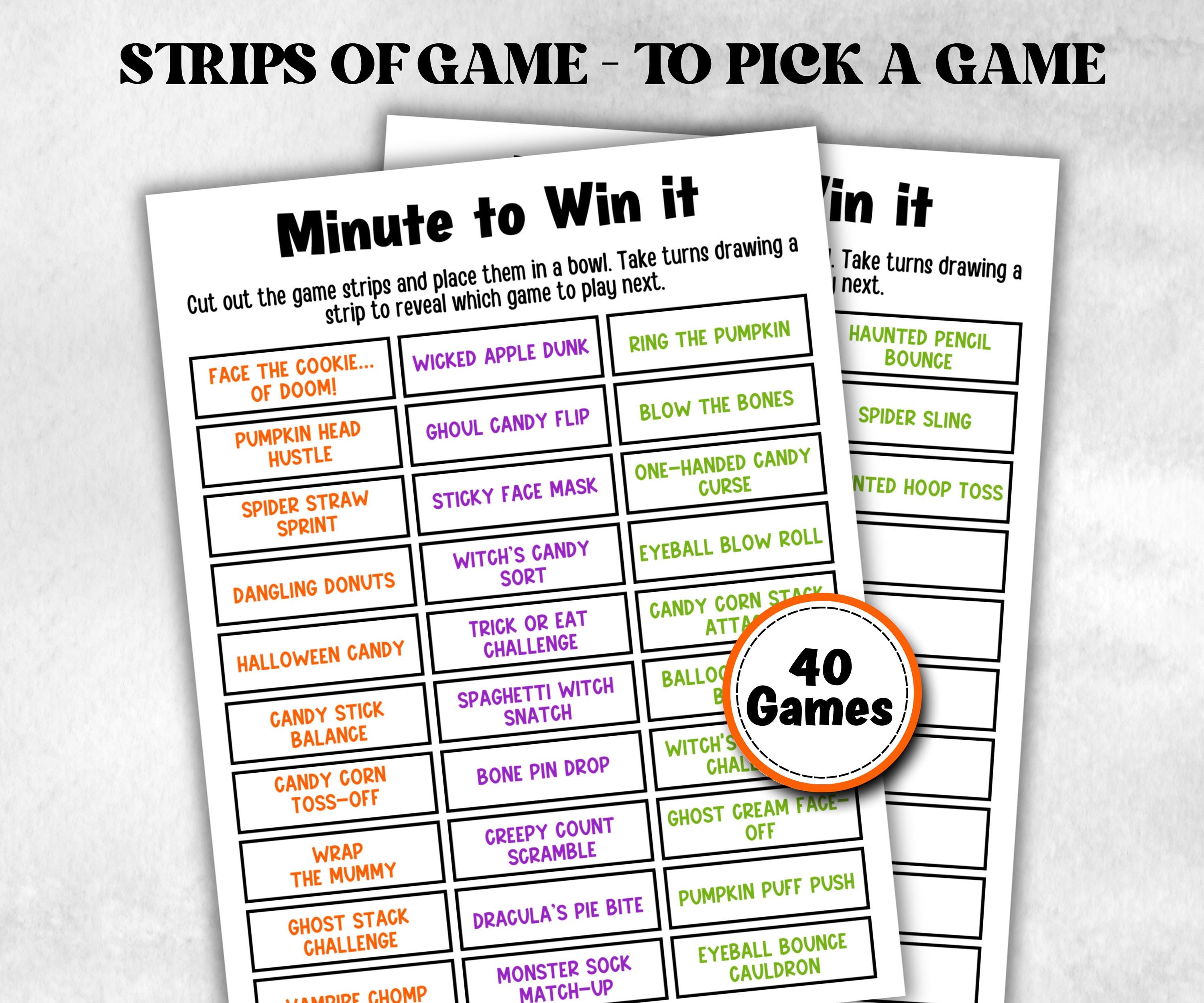 Halloween Minute to Win It Activity, Printable Trick or treat Competition, Spooky office Party, Kid teen adult ,Spooktacular party ideas-Halloween Printables -TheHustlingCatLady-Party Games