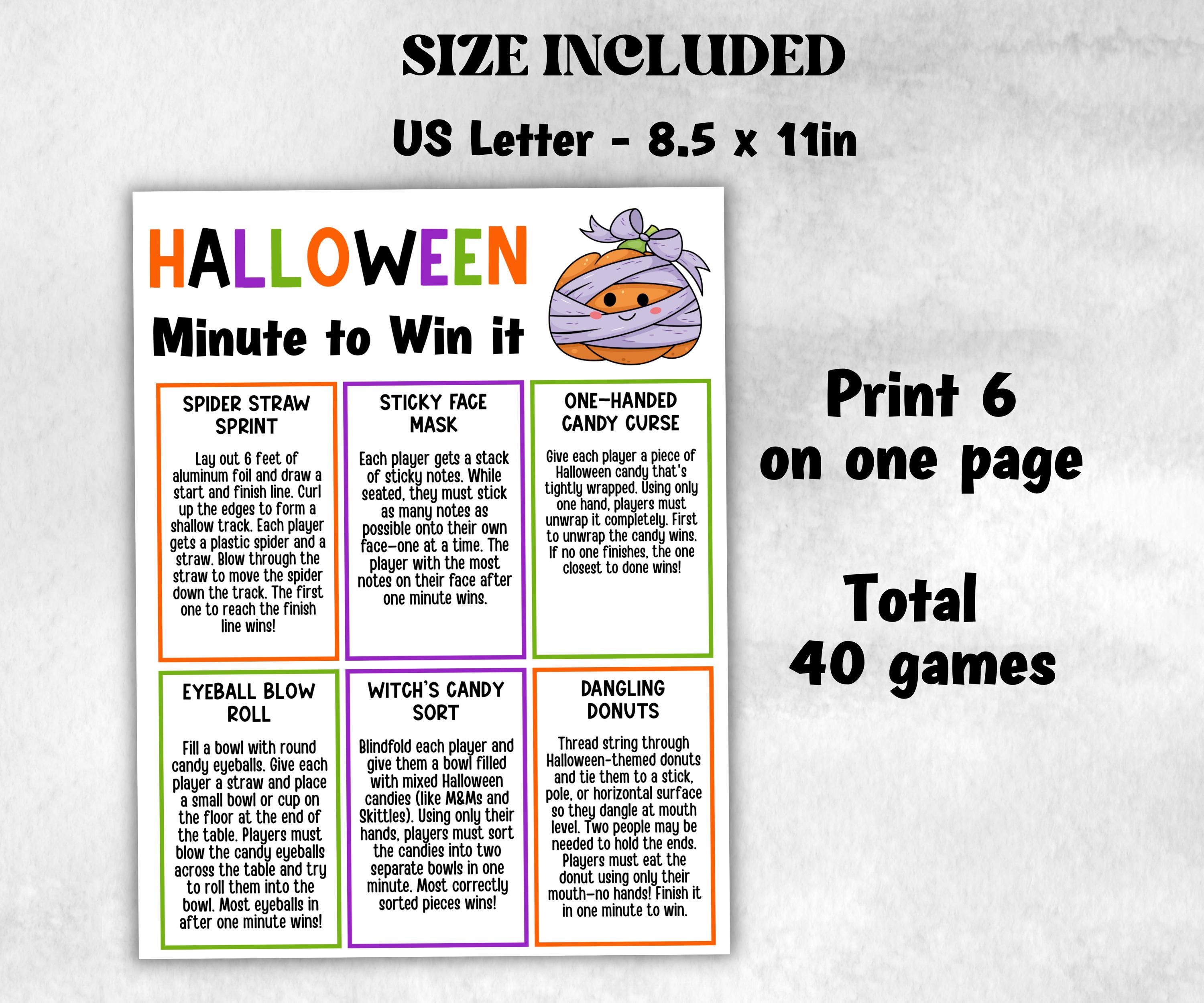 Halloween Minute to Win It Activity, Printable Trick or treat Competition, Spooky office Party, Kid teen adult ,Spooktacular party ideas-Halloween Printables -TheHustlingCatLady-Party Games