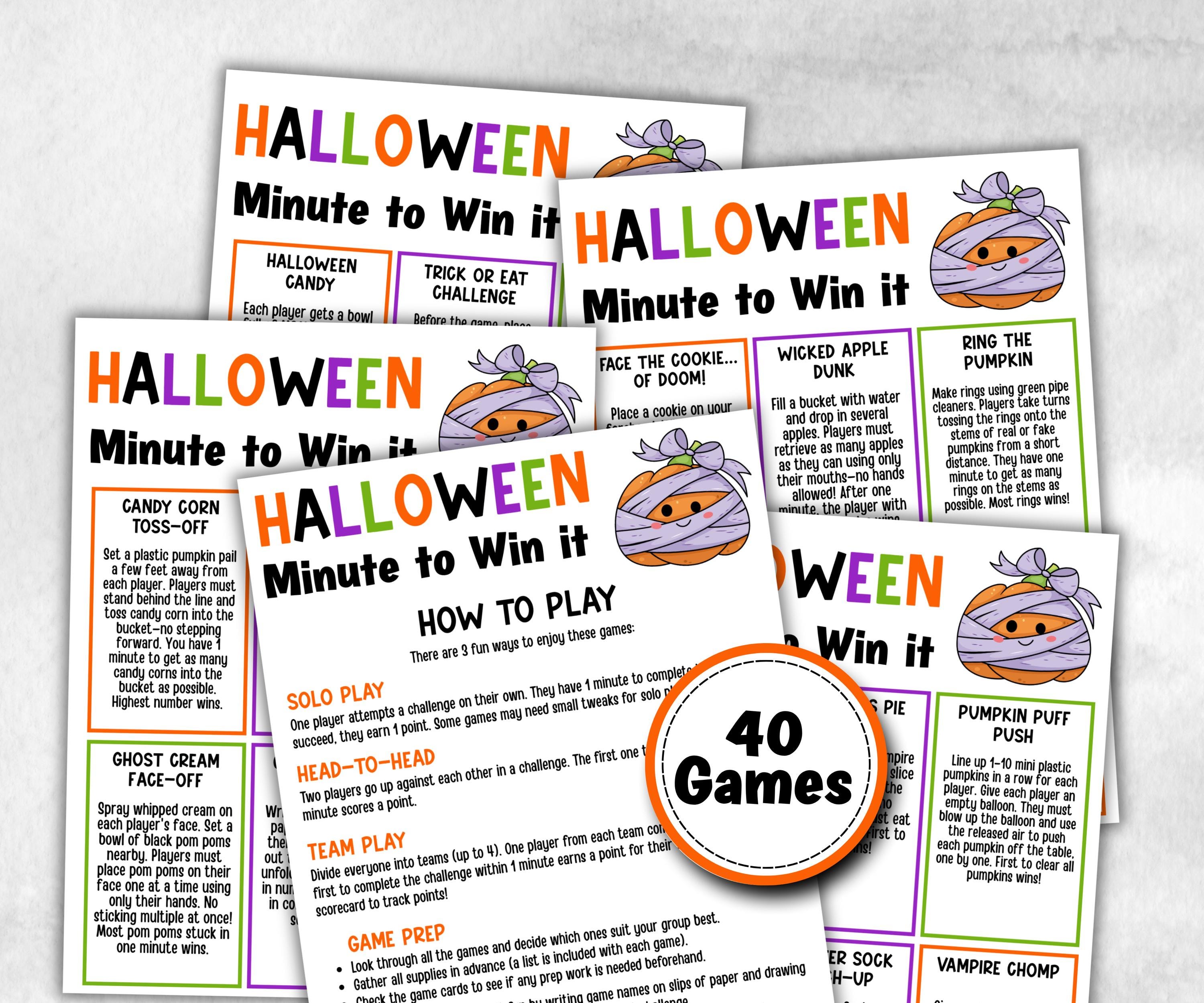 Halloween Minute to Win It Activity, Printable Trick or treat Competition, Spooky office Party, Kid teen adult ,Spooktacular party ideas-Halloween Printables -TheHustlingCatLady-Party Games