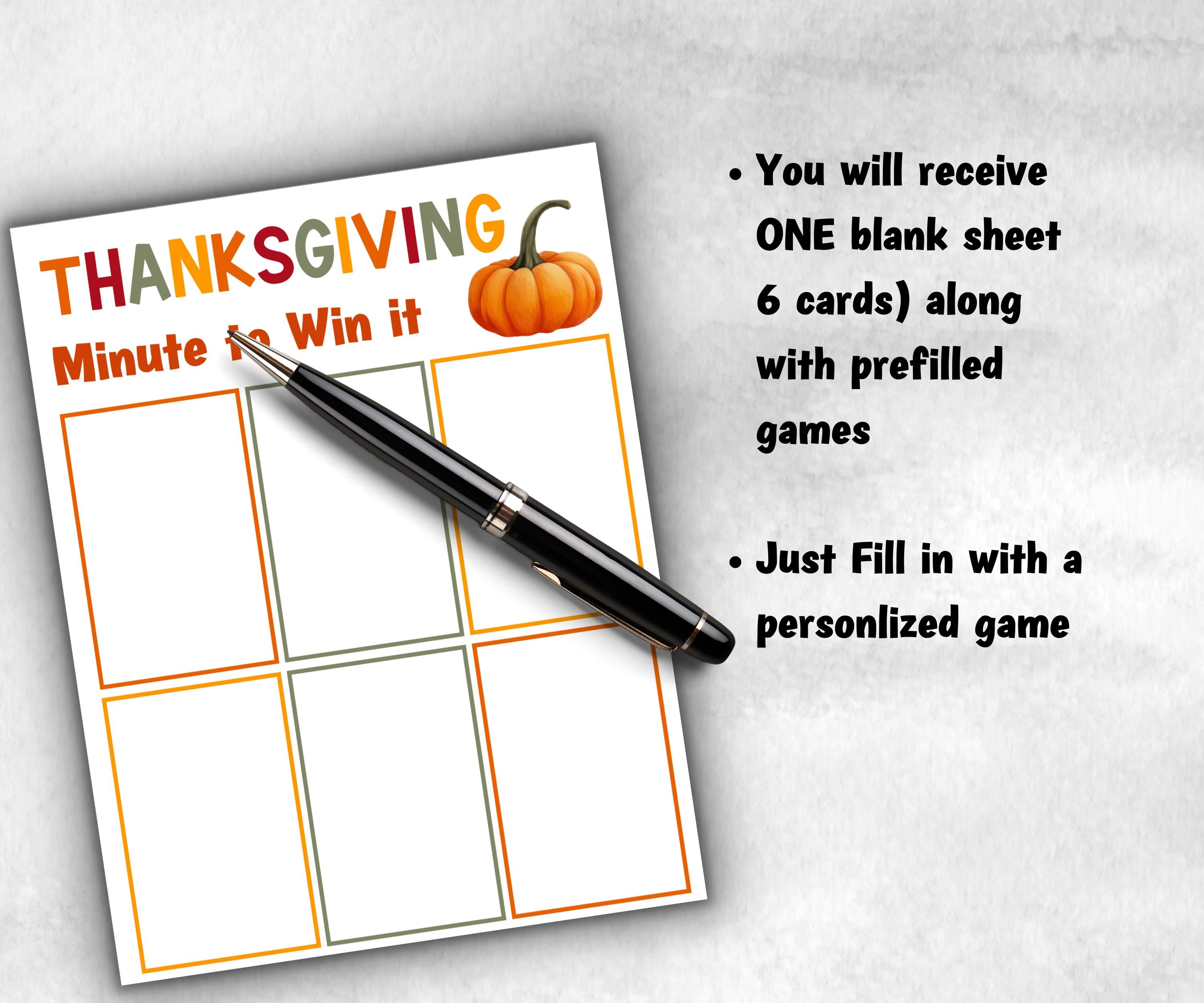Thanksgiving Minute to Win It Activity, Printable Friendsgiving Competition, Give thanks office Party, Kid teen adult, Gratitude party idea-Thanksgiving -TheHustlingCatLady-Party Games