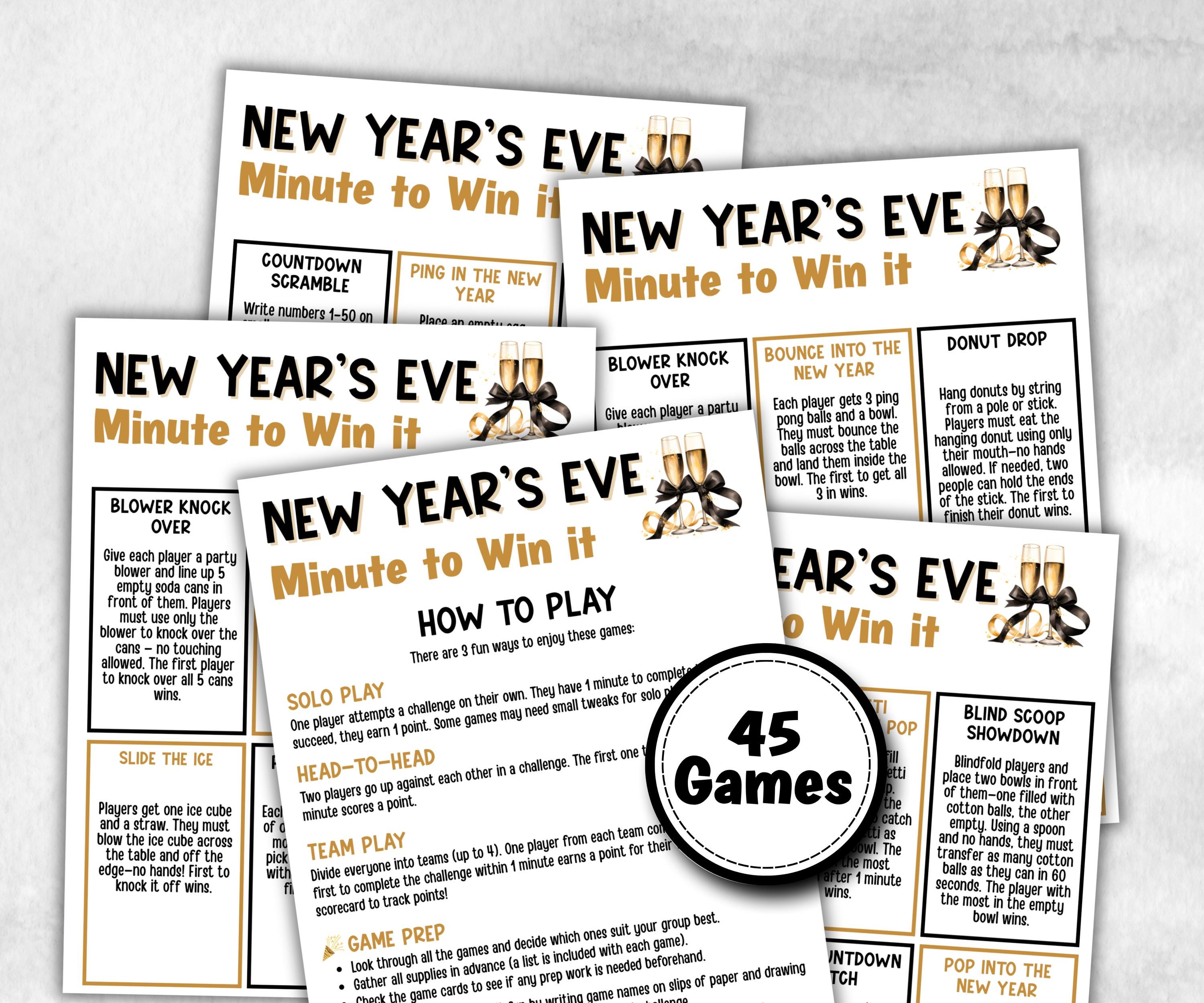 New Year's Eve Minute to Win It Activity, Printable New Years Competition, New Year's Eve office Party, Kid teen adult, Friends party idea-New Year's -TheHustlingCatLady-Party Games