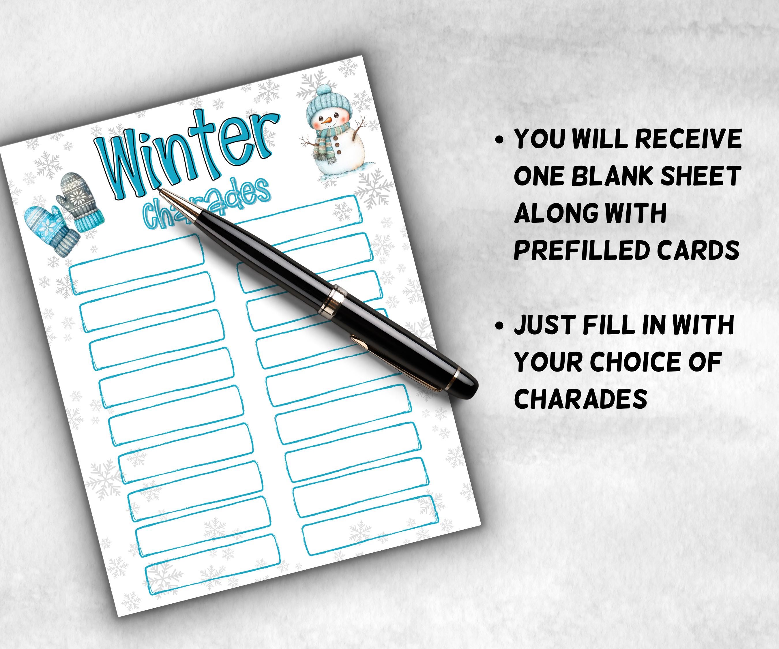 Winter Printable charades, Winter Pictionary Card, Family reunion, Senior Living game, Winter Holiday Party Games, Winter Holiday Activities-Christmas -TheHustlingCatLady-Party Games