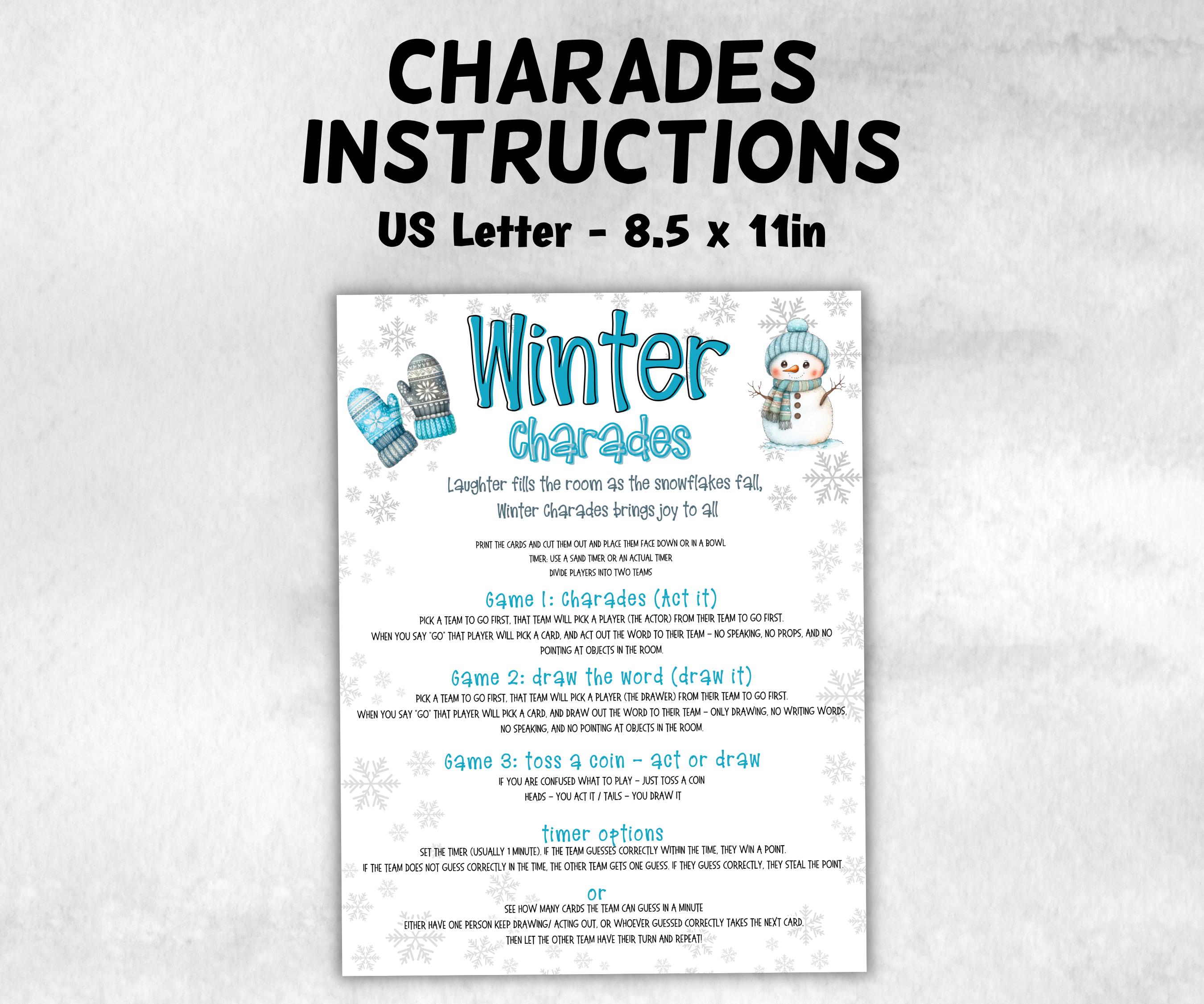Winter Printable charades, Winter Pictionary Card, Family reunion, Senior Living game, Winter Holiday Party Games, Winter Holiday Activities-Christmas -TheHustlingCatLady-Party Games