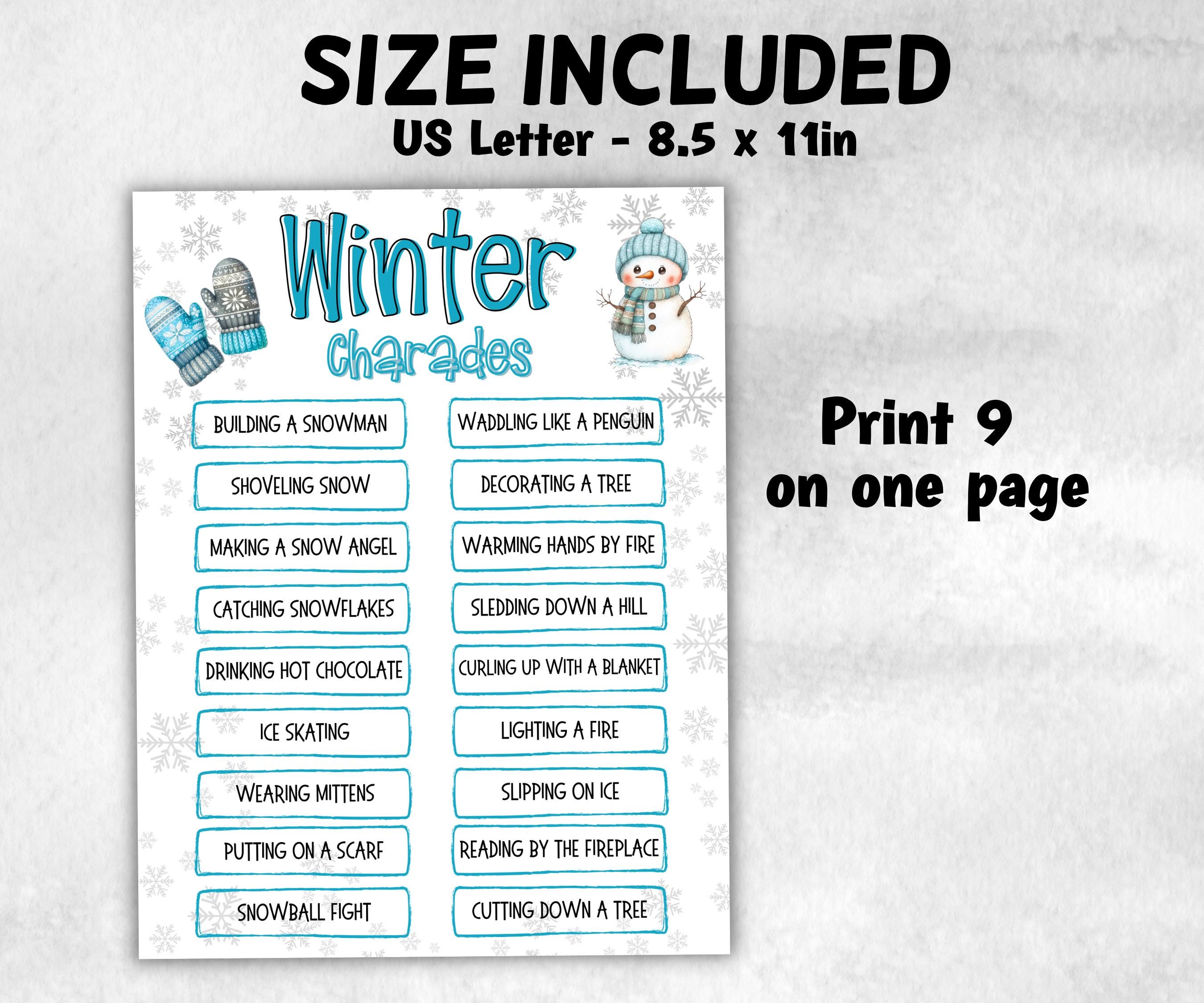 Winter Printable charades, Winter Pictionary Card, Family reunion, Senior Living game, Winter Holiday Party Games, Winter Holiday Activities-Christmas -TheHustlingCatLady-Party Games