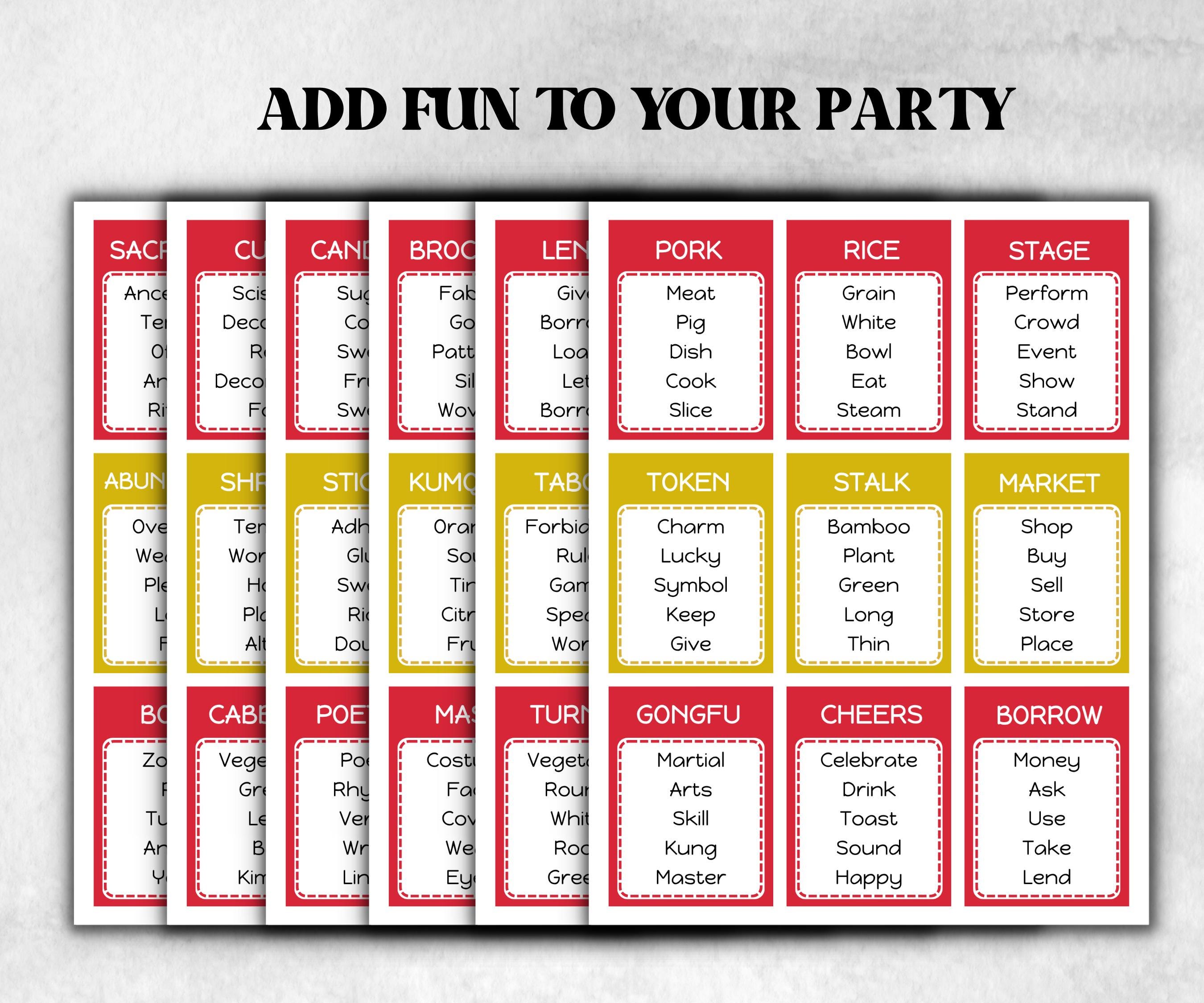 Chinese Nye Forbidden Words Game, CNY NYE family Party, Team Taboo Cards, Lunar New Year Party Fun, Word Guessing Game, Spring Festival Game-Holidays -TheHustlingCatLady-Party Games