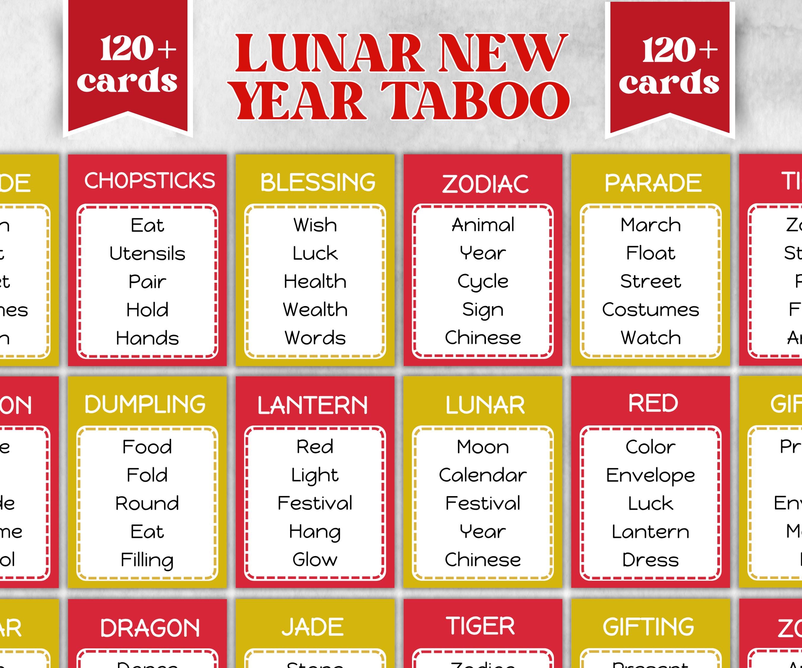 Chinese Nye Forbidden Words Game, CNY NYE family Party, Team Taboo Cards, Lunar New Year Party Fun, Word Guessing Game, Spring Festival Game-Holidays -TheHustlingCatLady-Party Games