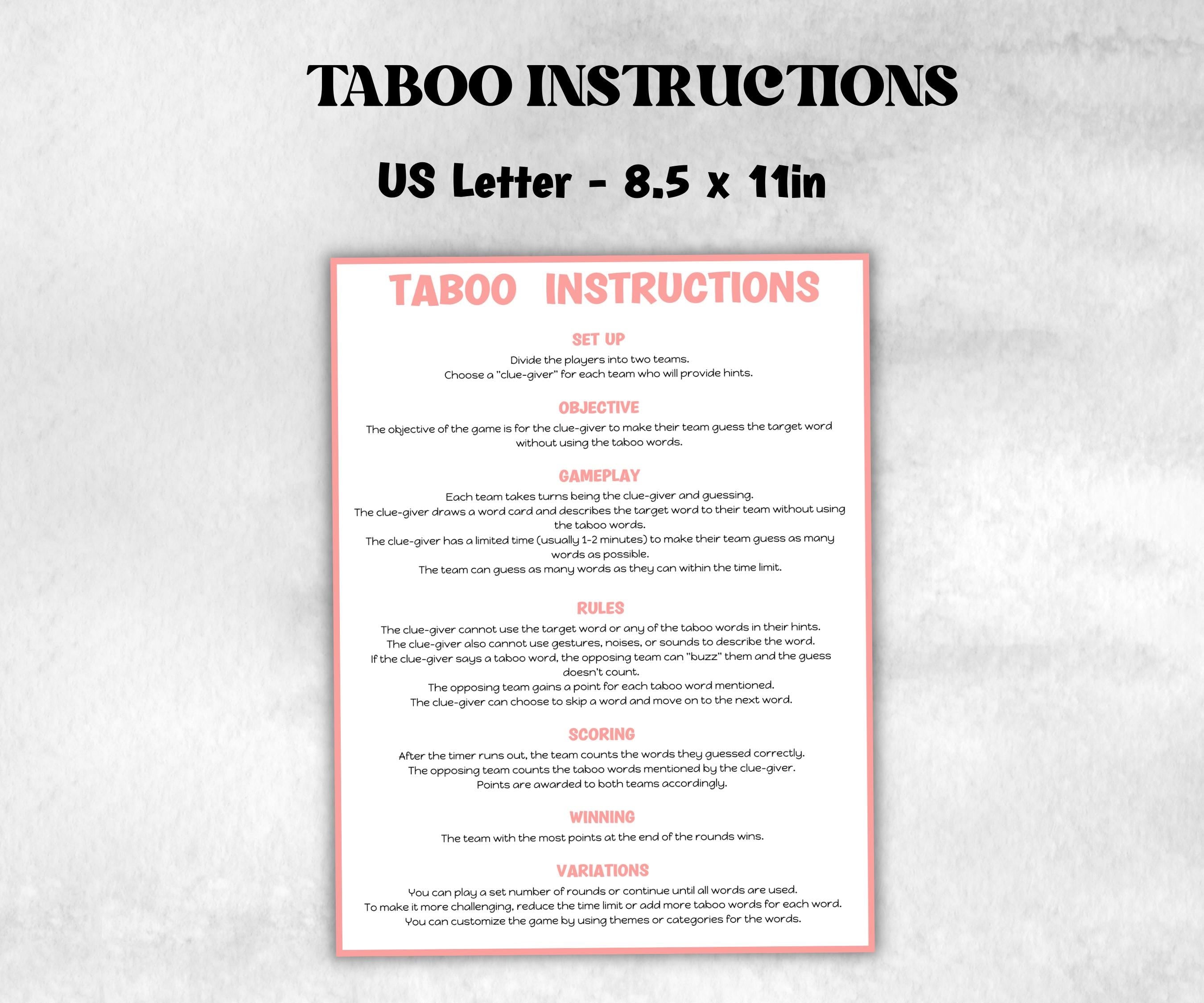Kids taboo game, vacation forbidden words, pool party, juniors summer game, family games, teen taboo, family reunion, indoor family game-Mother's/Father'sDay -TheHustlingCatLady-Party Games