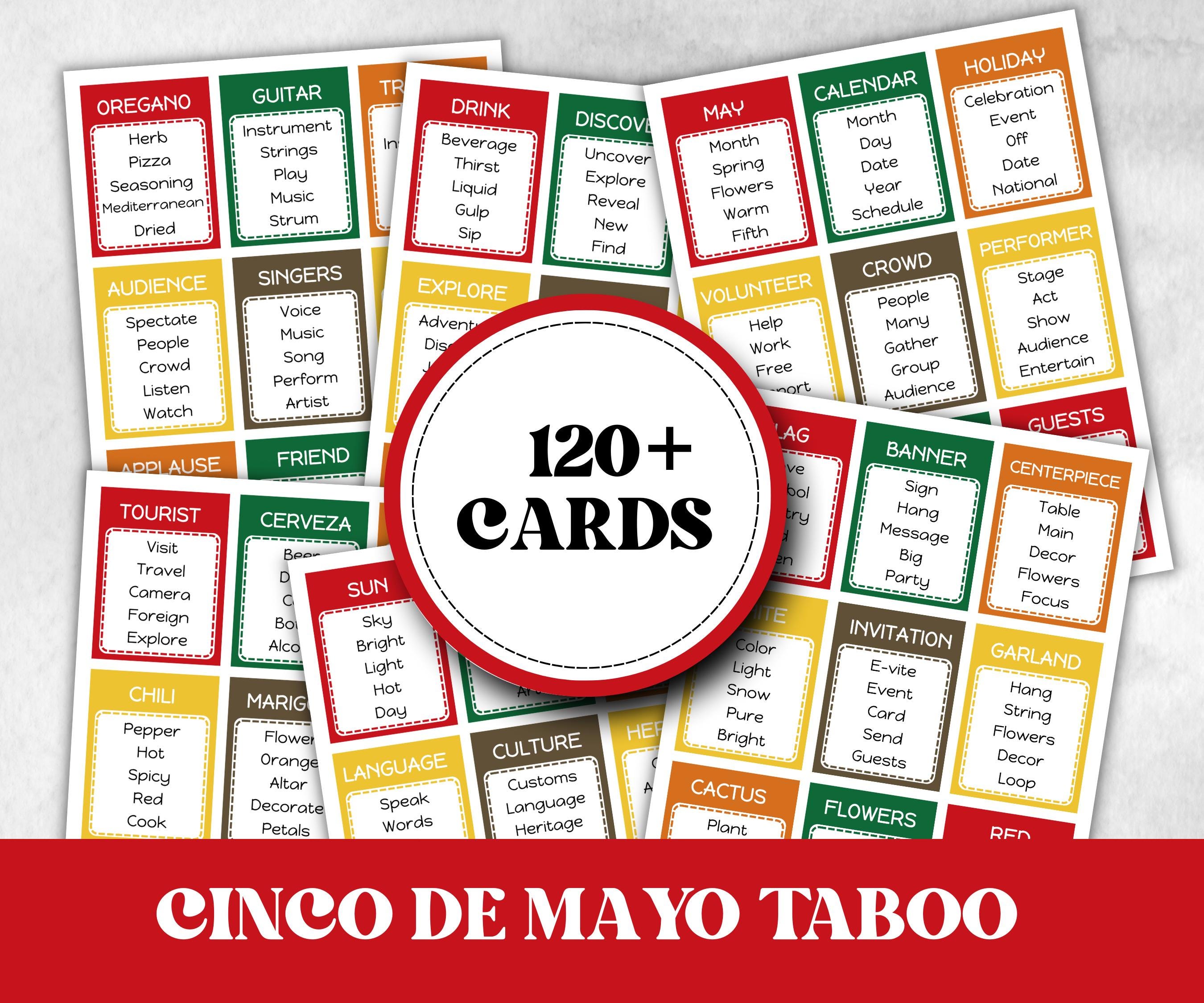 Cinco De Mayo Party Taboo Game, Mexican Kids and Adults Party, Mexican Fiesta Fun, Family Game Night, Summer Fiesta, BBQ party, Pool Party-Holidays -TheHustlingCatLady-Party Games