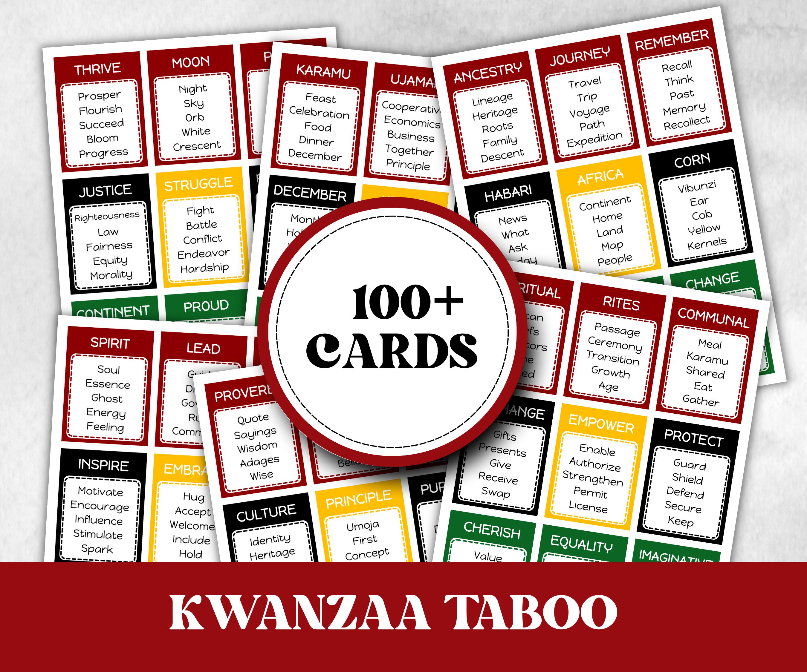 Kwanzaa Taboo Forbidden Game, African American Kids Adults Party, African xmas, religious tradition, Word Card Family Game Night, Kinara-Holidays -TheHustlingCatLady-Party Games