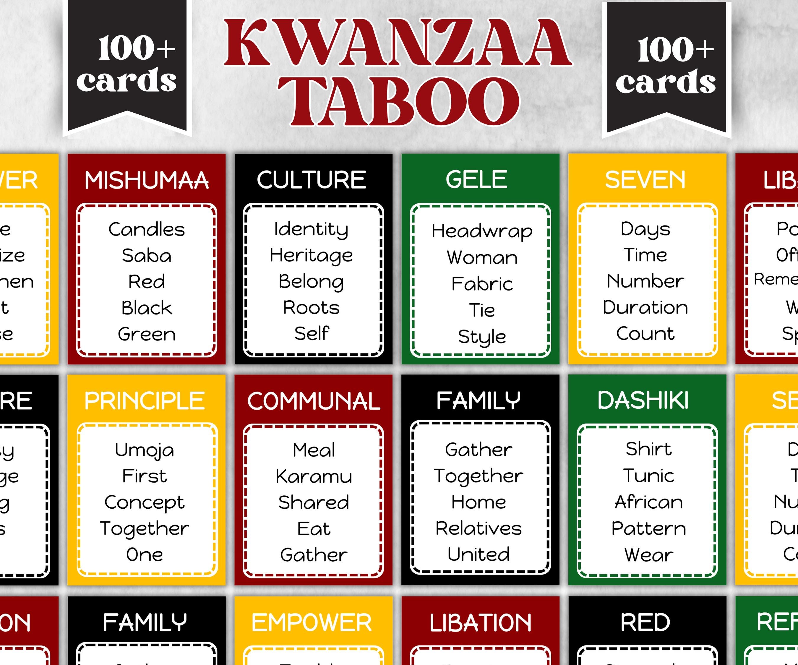 Kwanzaa Taboo Forbidden Game, African American Kids Adults Party, African xmas, religious tradition, Word Card Family Game Night, Kinara-Holidays -TheHustlingCatLady-Party Games