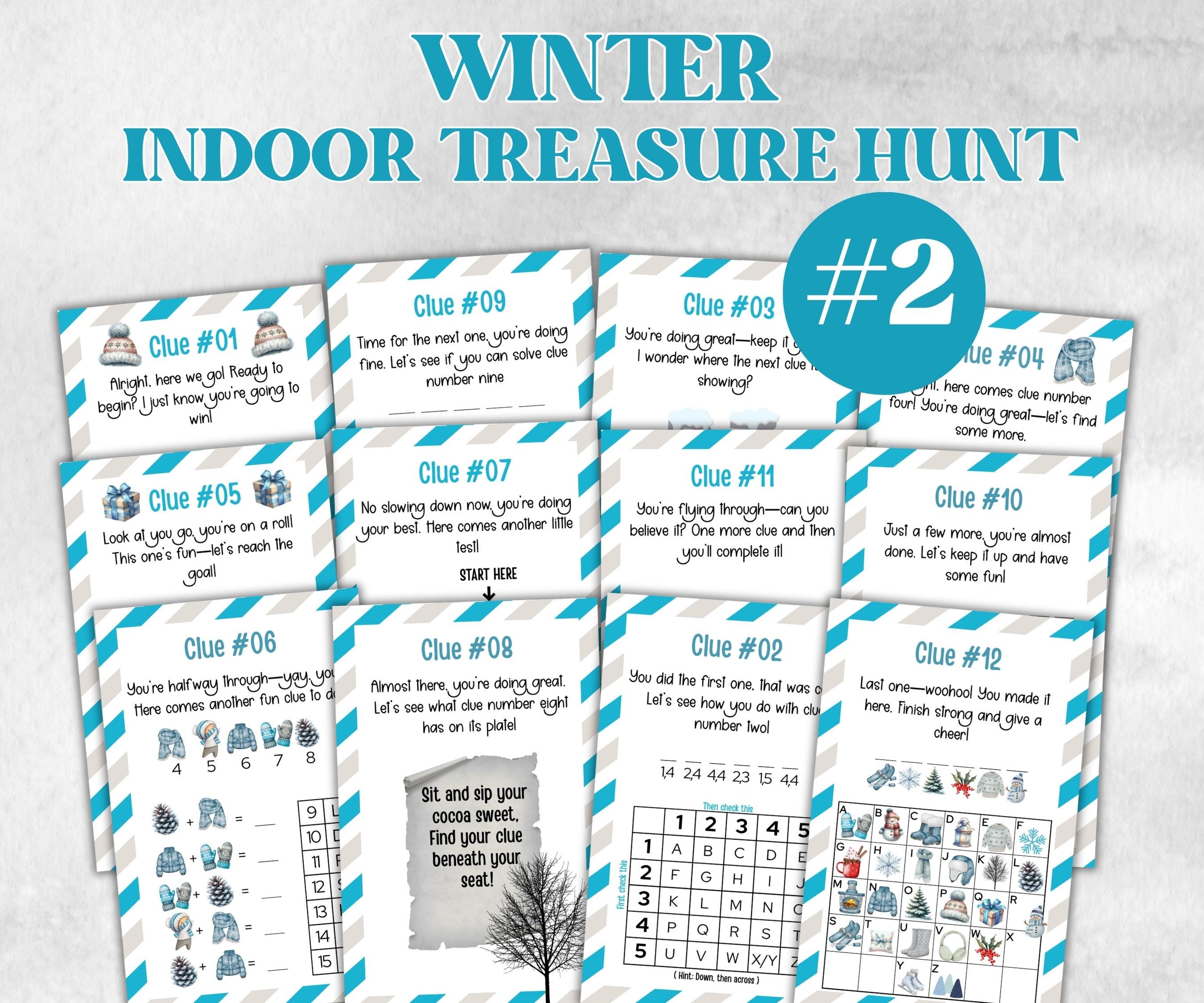 Wintertime Indoor Treasure Hunt, Winter Printable game, Holiday Party scavenger activity, For Kids teens, Icebreaker hunt, Teen Winter clue-Christmas -TheHustlingCatLady-Party Games
