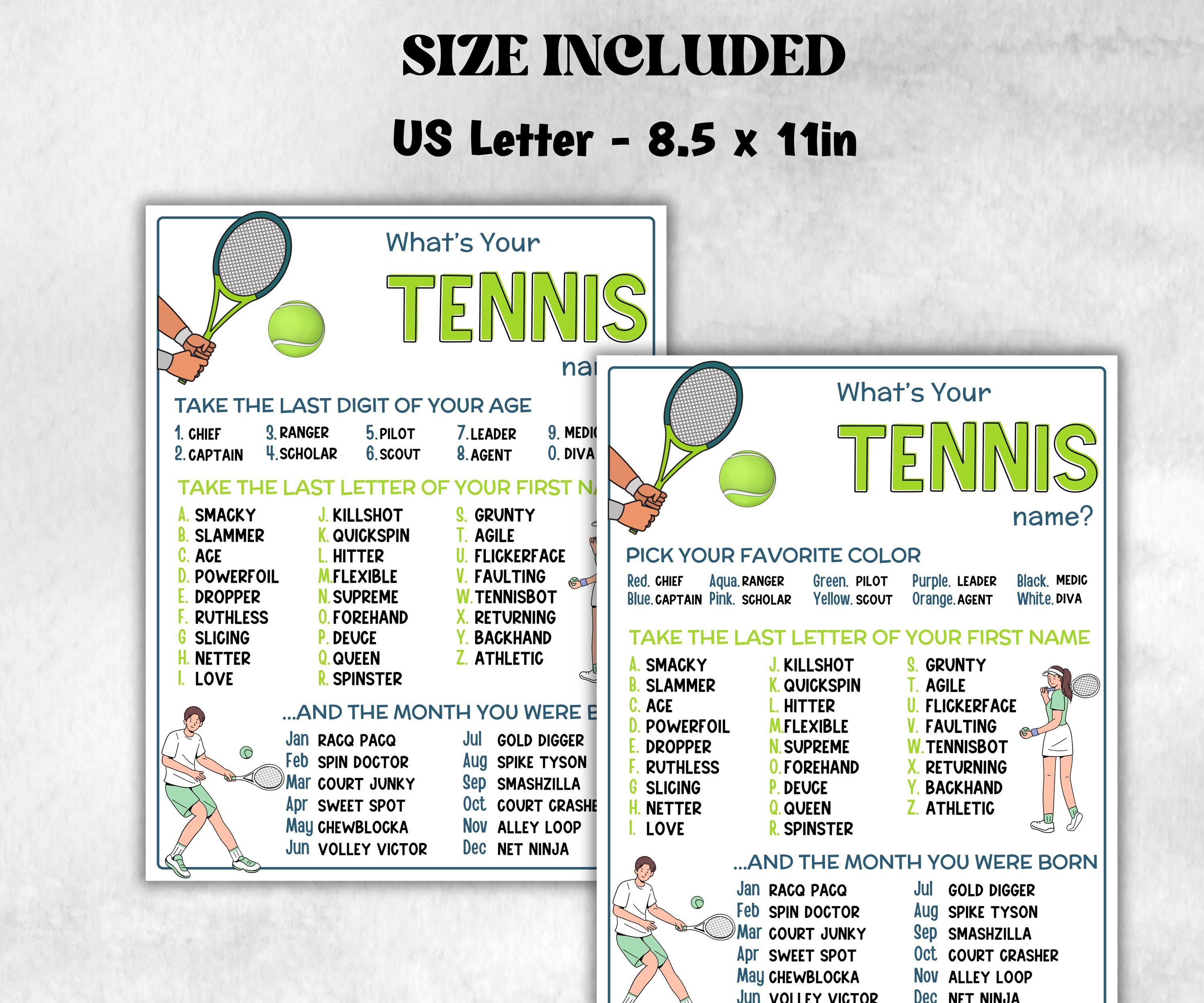 What is your Tennis name printable game, office party, daycare name, Name board sign, party decoration, Name tag, birthday nickname, sport-Holidays -TheHustlingCatLady-Party Games