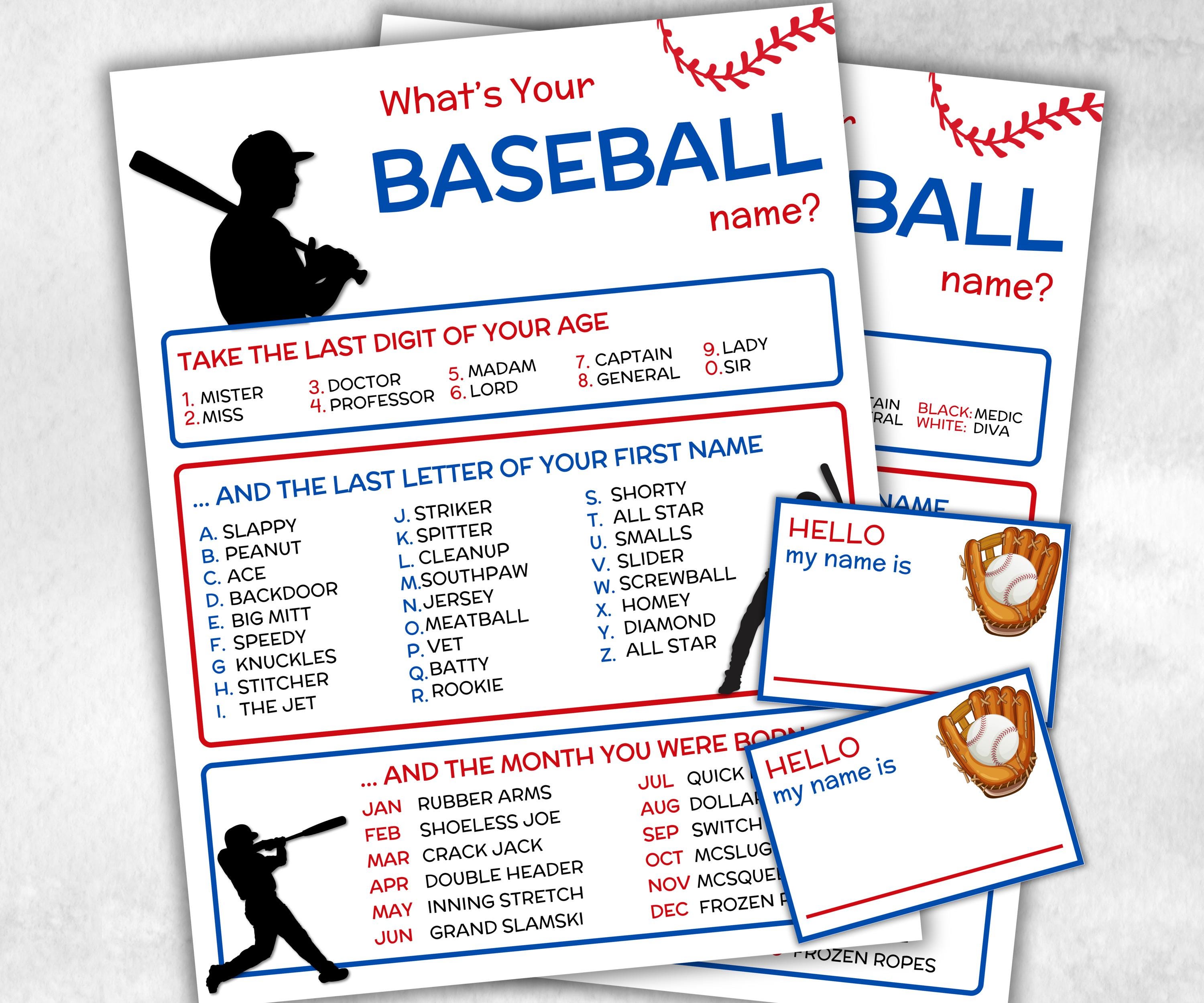 What is your Baseball name printable game, office party, daycare name, Name board sign, party decoration, Name tag, birthday nickname, sport-Holidays -TheHustlingCatLady-Stickers, Labels & Tags