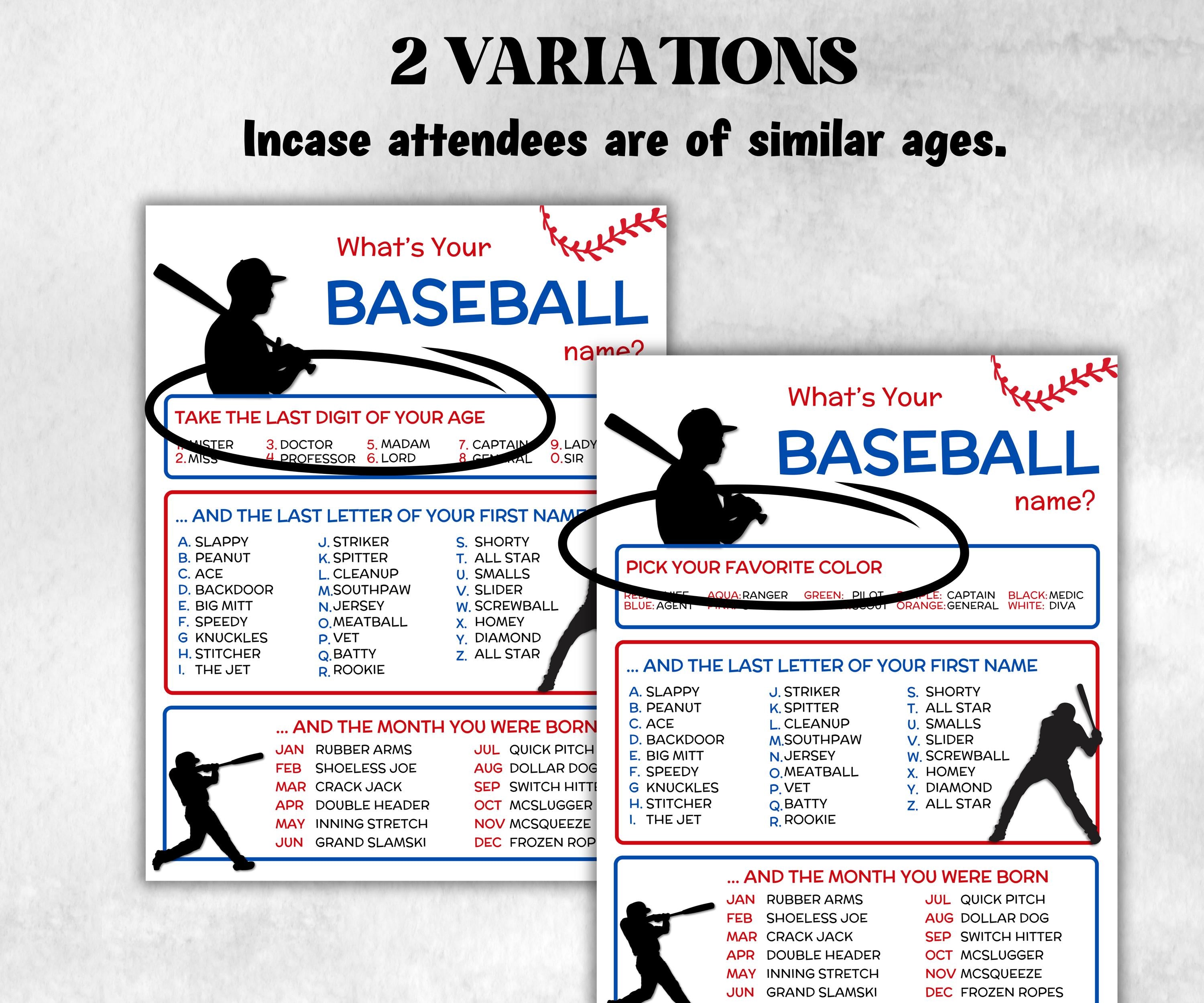 What is your Baseball name printable game, office party, daycare name, Name board sign, party decoration, Name tag, birthday nickname, sport-Holidays -TheHustlingCatLady-Stickers, Labels & Tags