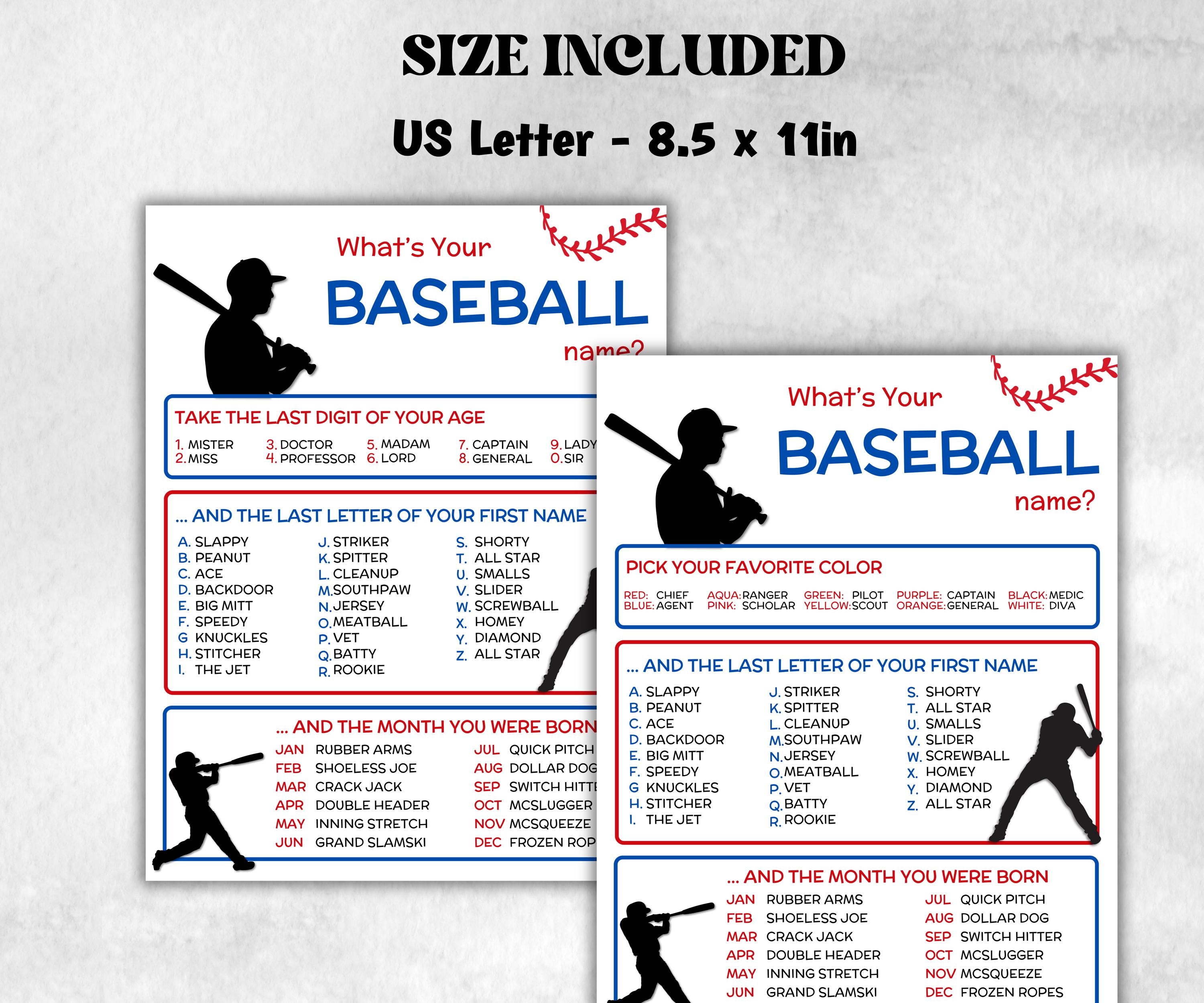 What is your Baseball name printable game, office party, daycare name, Name board sign, party decoration, Name tag, birthday nickname, sport-Holidays -TheHustlingCatLady-Stickers, Labels & Tags