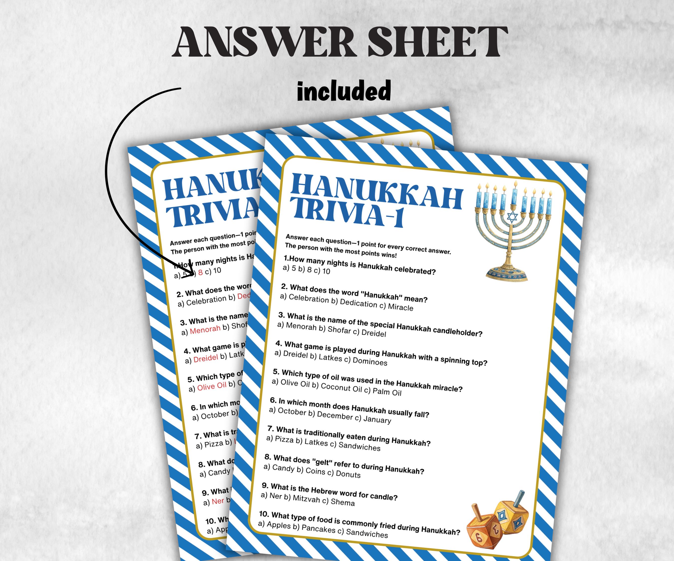 Hanukkah Trivia Game, Fun Family Activities, Holiday Quiz, Festive Party Supplies, Holiday Quiz, Trivia Challenge, Holiday Fun, Festive-Sports Printables -TheHustlingCatLady-Party Games