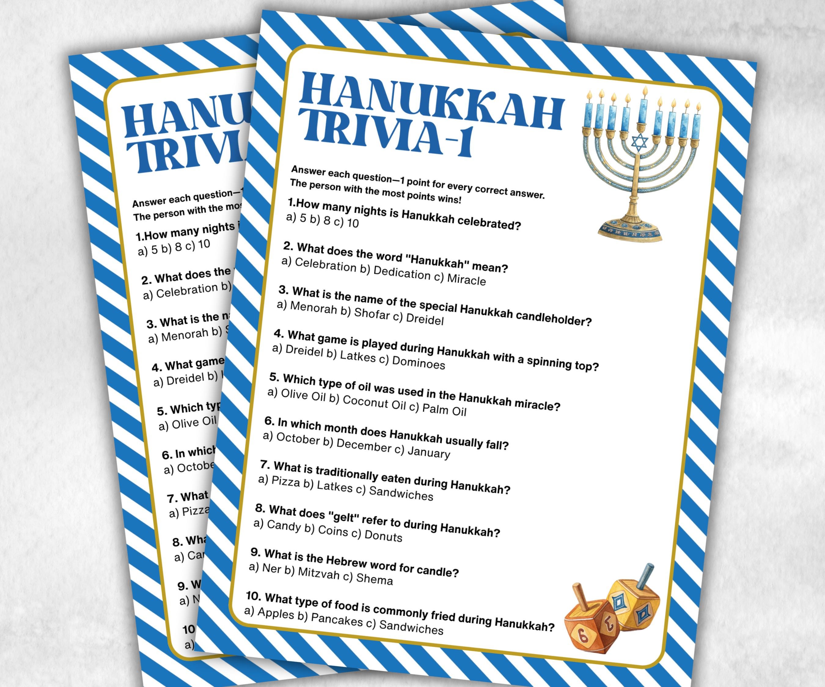 Hanukkah Trivia Game, Fun Family Activities, Holiday Quiz, Festive Party Supplies, Holiday Quiz, Trivia Challenge, Holiday Fun, Festive-Sports Printables -TheHustlingCatLady-Party Games